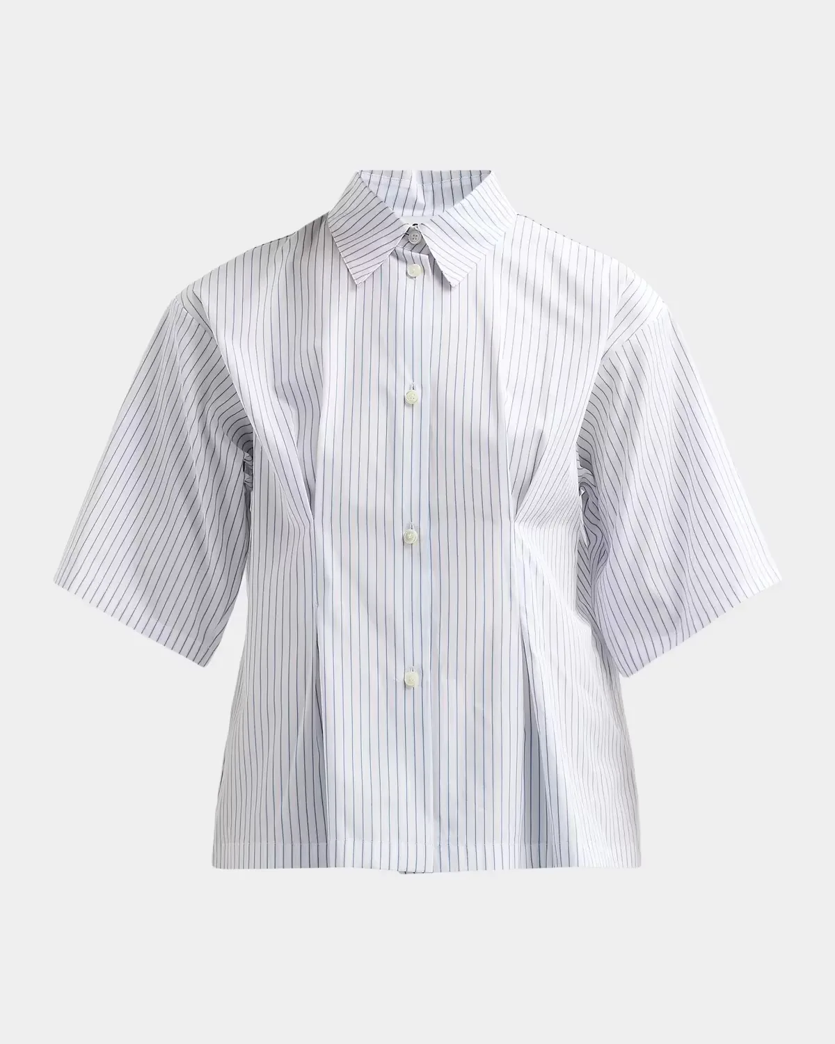 Pinstriped Pleated Short-Sleeve Shirt by Jil Sander
