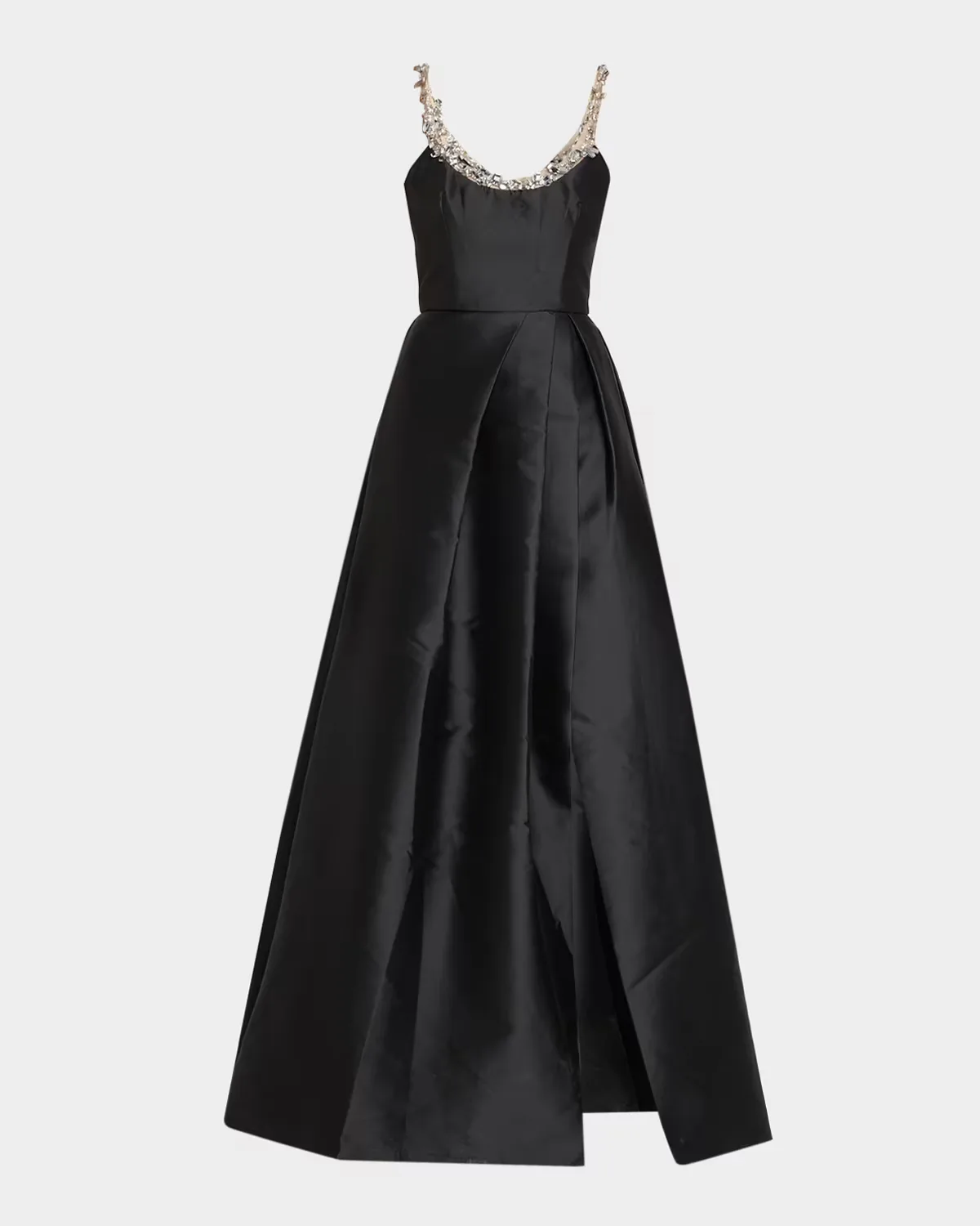 Crystal Scoop-Neck Pleated Mikado Silk Gown by Monique Lhuillier