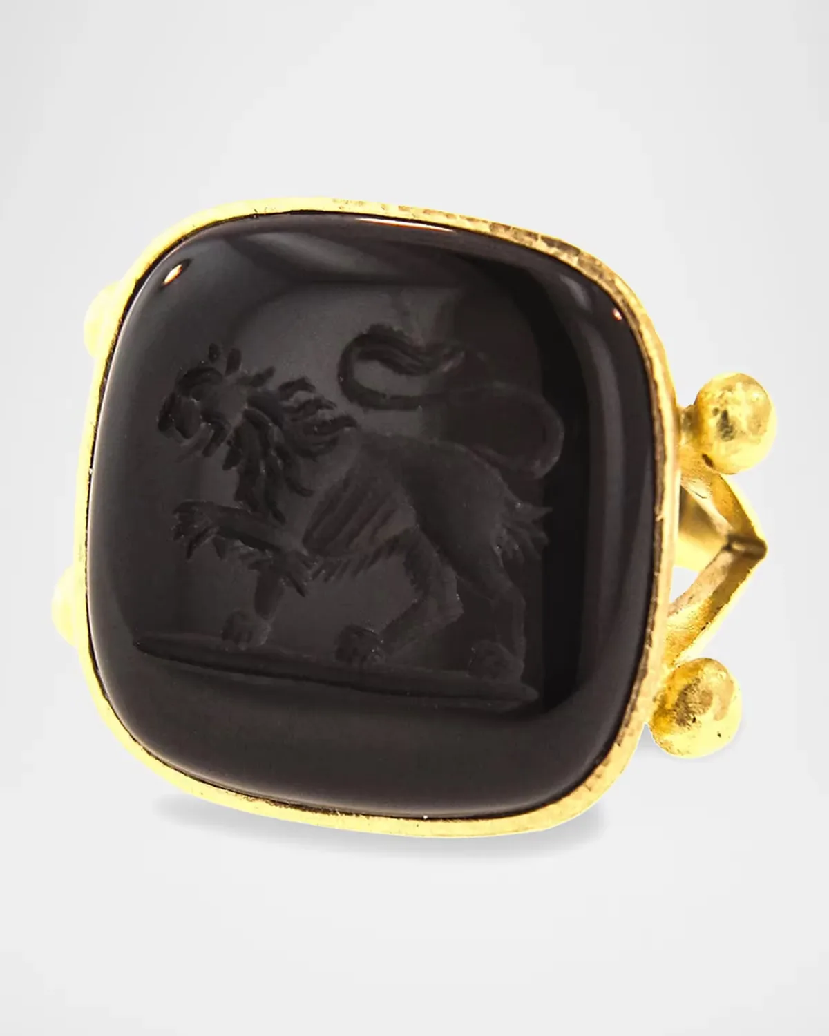 19K Onyx Lion Split Shank Ring by Elizabeth Locke