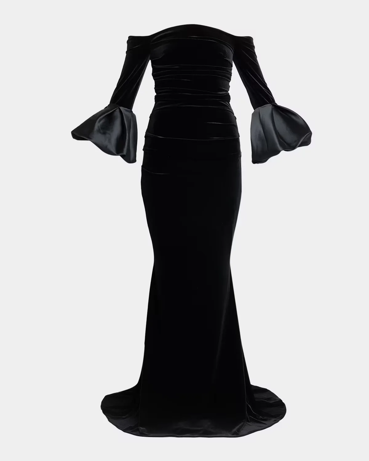 Ruffle Long-Sleeve Stretch Velvet Off-The-Shoulder Gown by Talbot Runhof