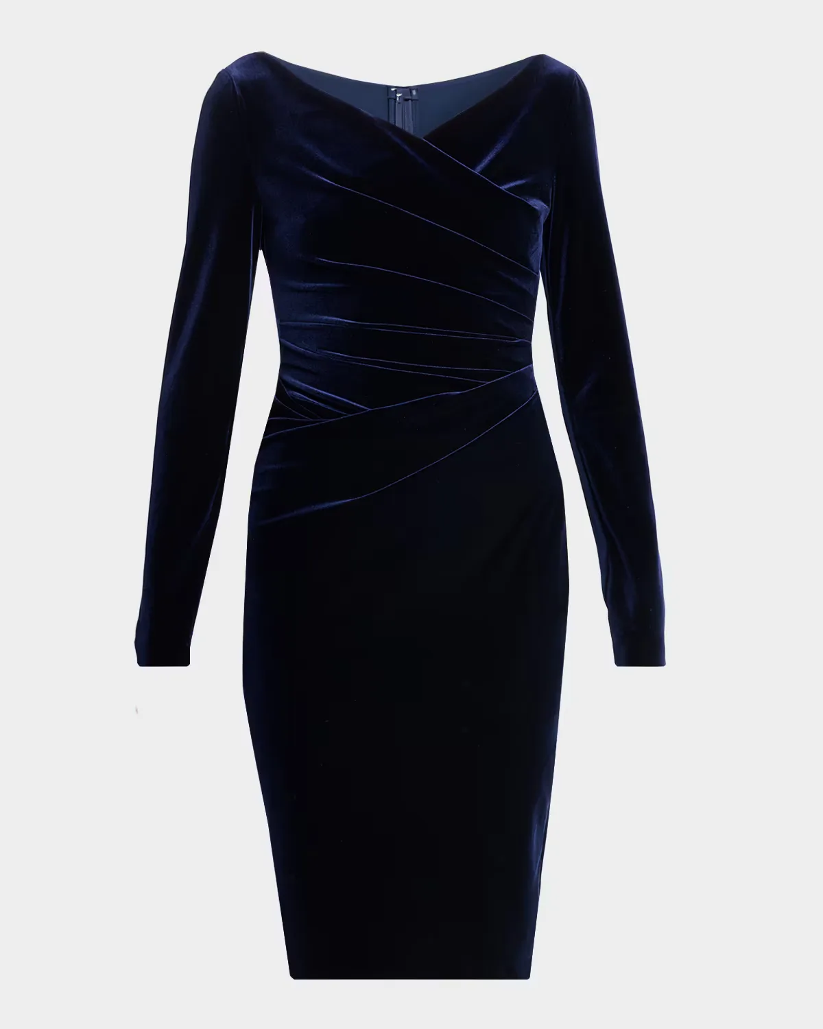 Draped Stretch Velvet Long-Sleeve Sheath Dress by Talbot Runhof