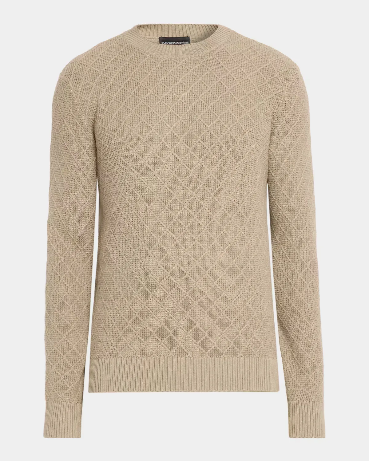 Wool-Cashmere Grid Jacquard Crewneck Sweater by Armani