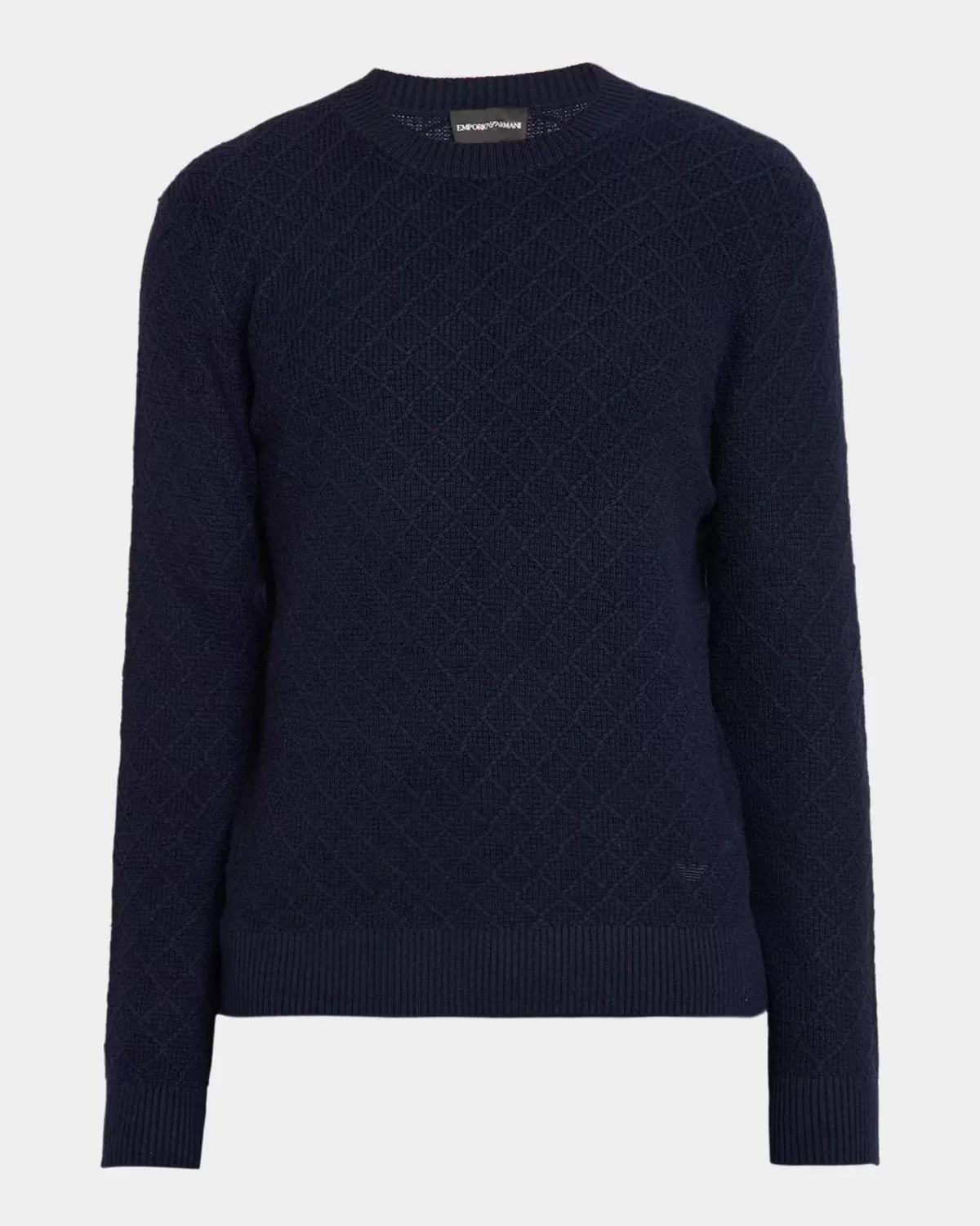 Wool-Cashmere Diamond Grid Crewneck Sweater by Armani