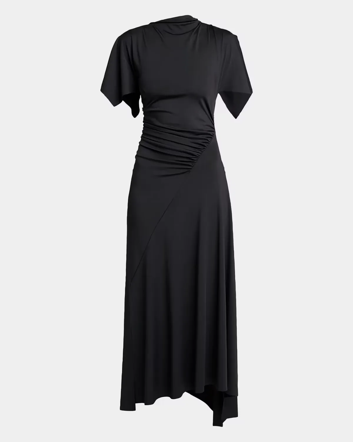 Blousey Asymmetric Short-Sleeve Midi Dress