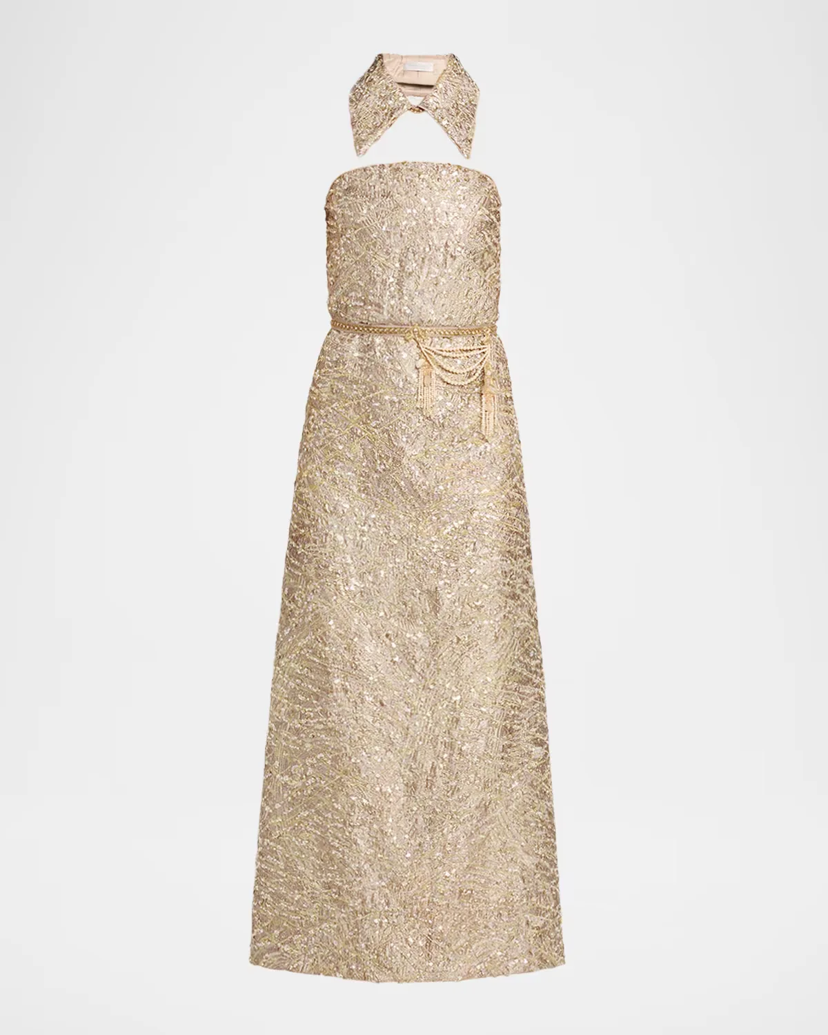 Collared Strapless Embellished Midi Cocktail Dress by Reem Acra