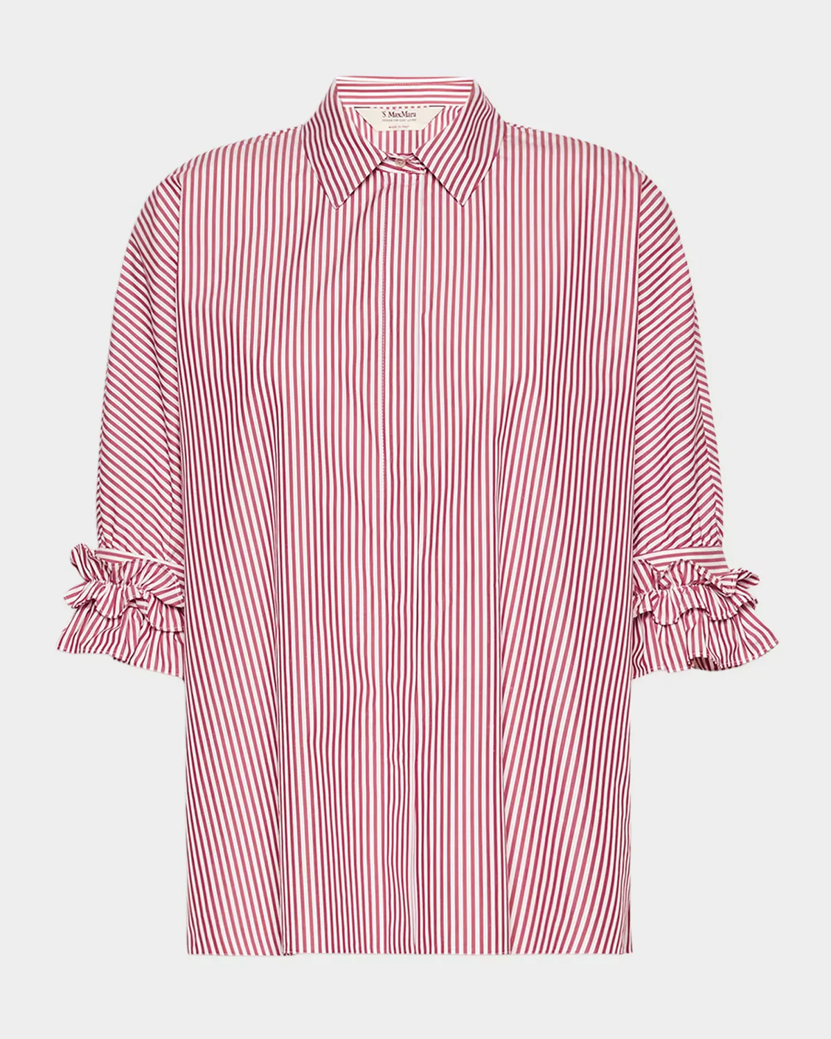 Ruffle-Trim Striped Cotton Poplin Shirt by Max Mara