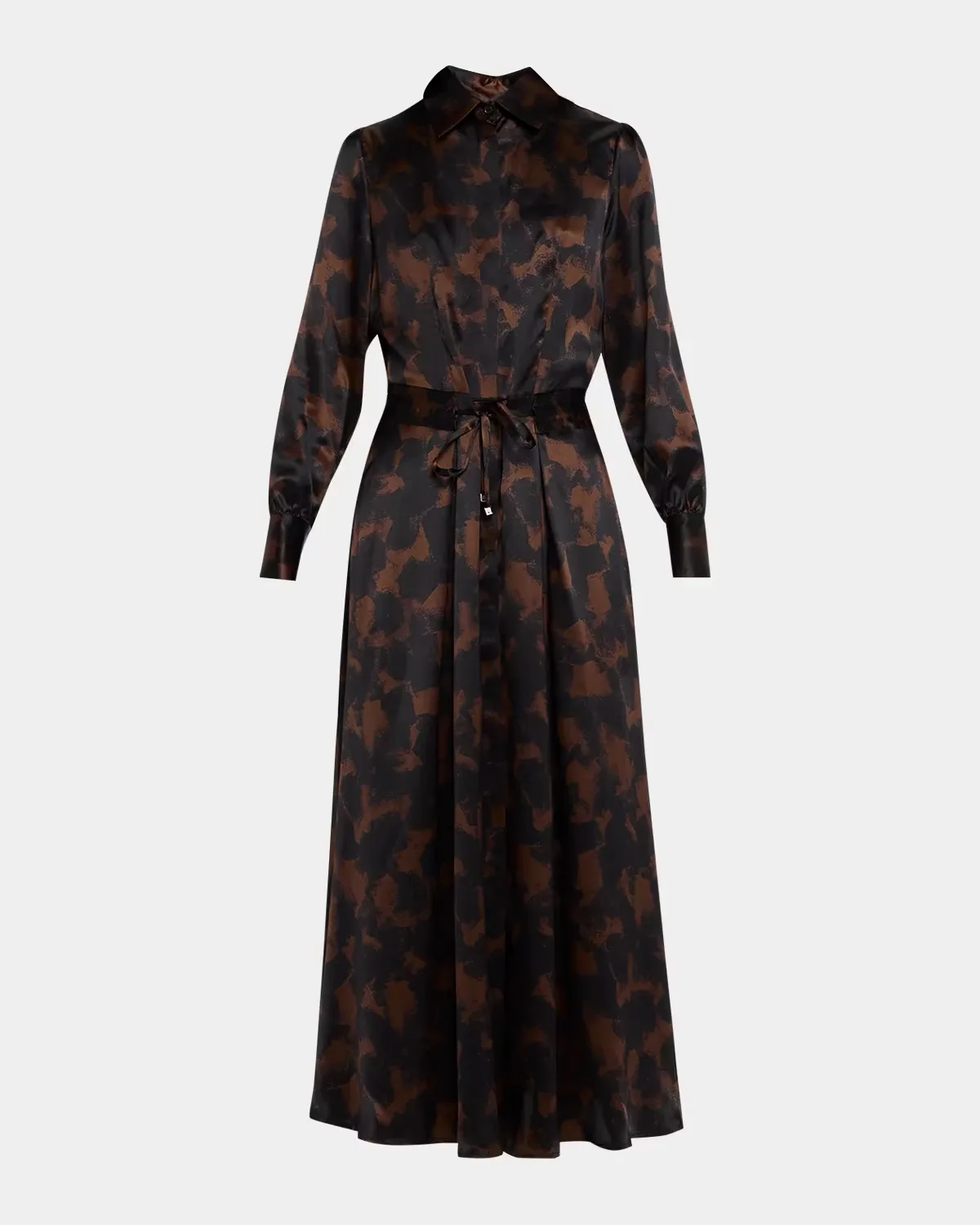 Long-Sleeve Abstract-Print Silk Coulisse Midi Shirtdress by Kiton