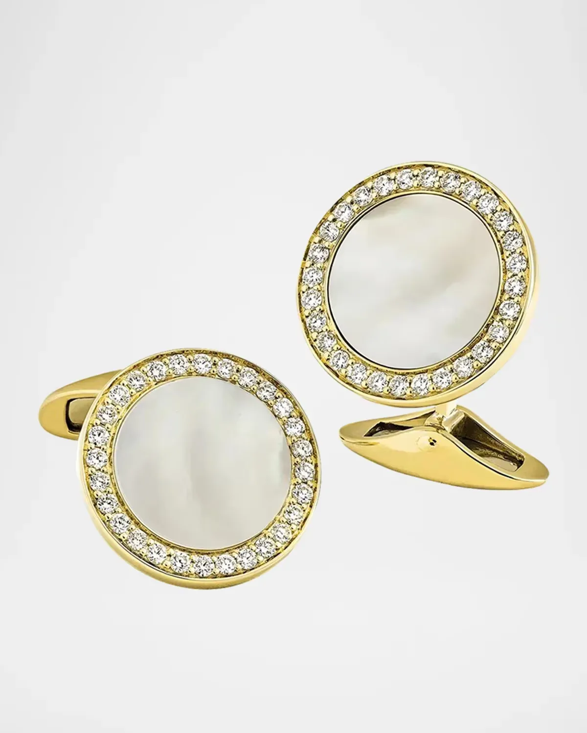 18K Gold Mother-Of-Pearl Cufflinks with Diamonds by Jan Leslie