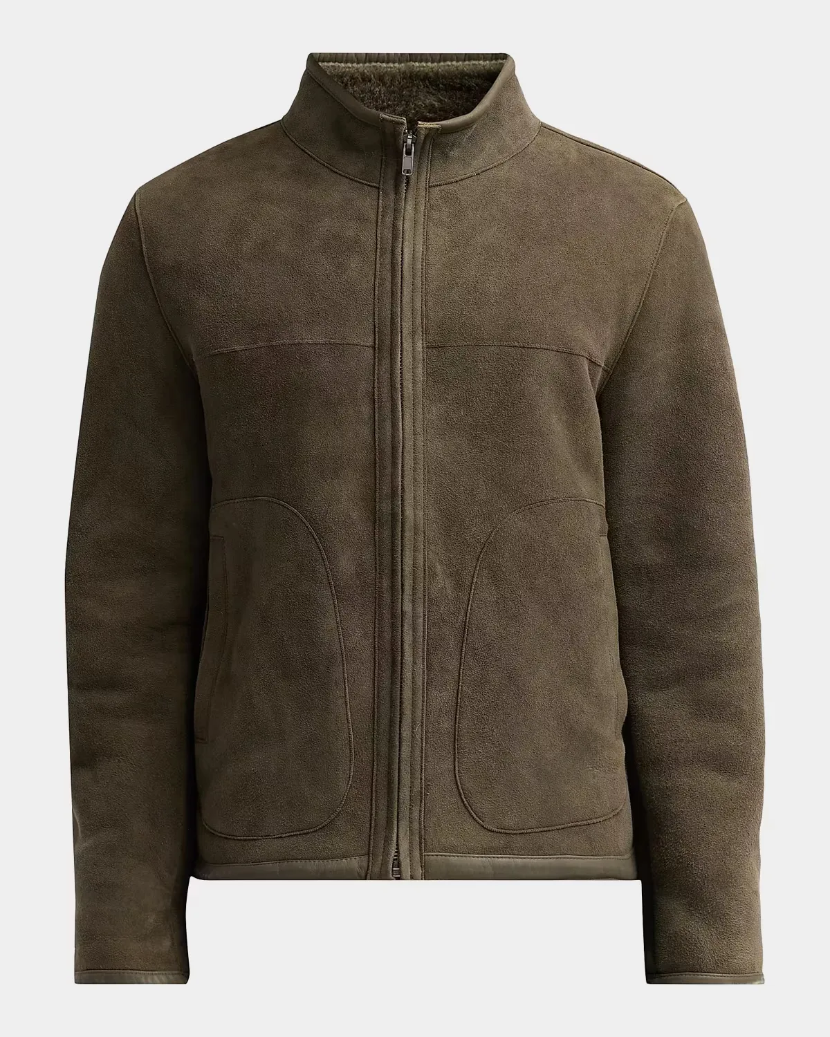 Suede-Shearling Funnel Neck Jacket by Vince