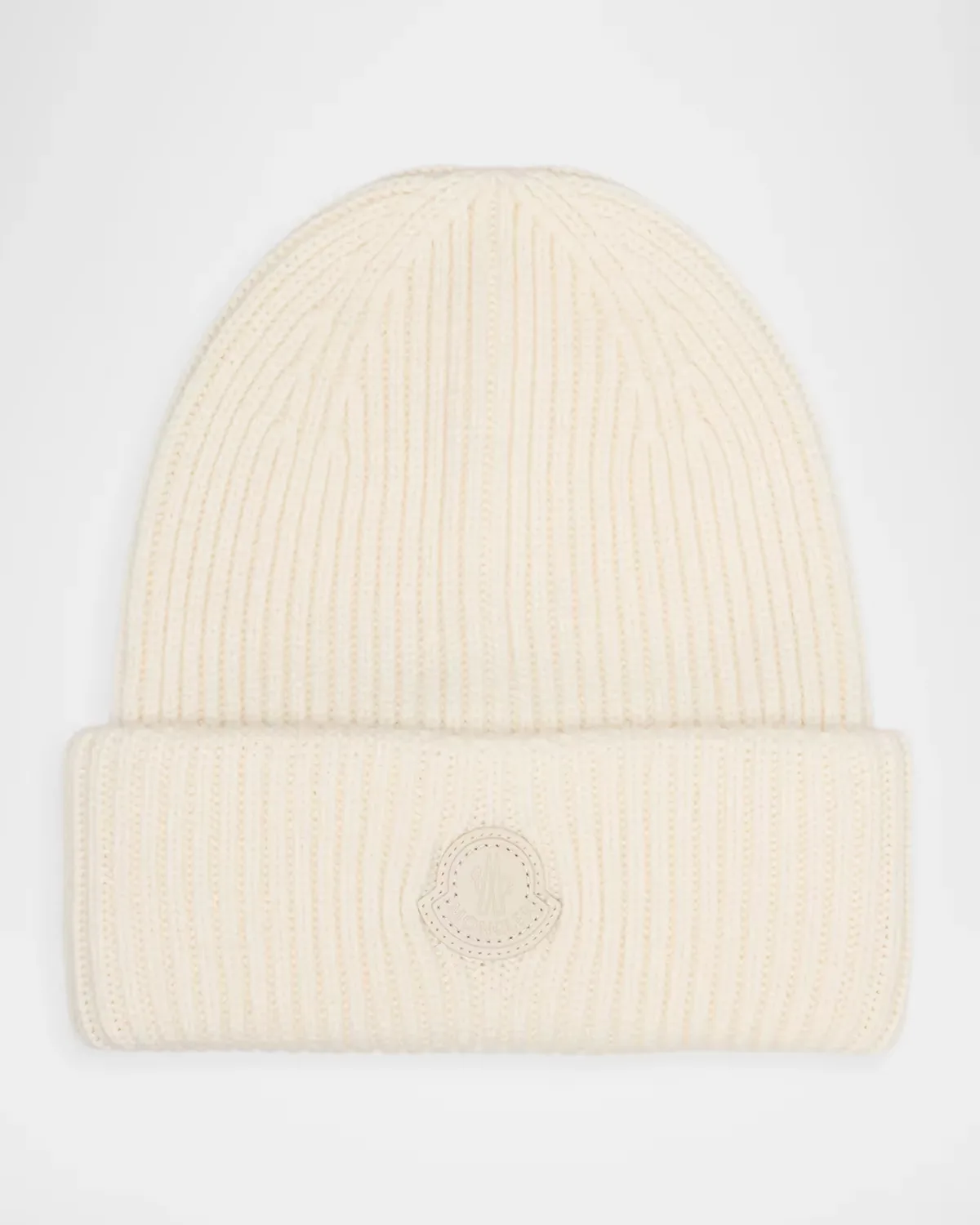 Cashmere Ribbed Leather-Label Beanie Hat by Moncler