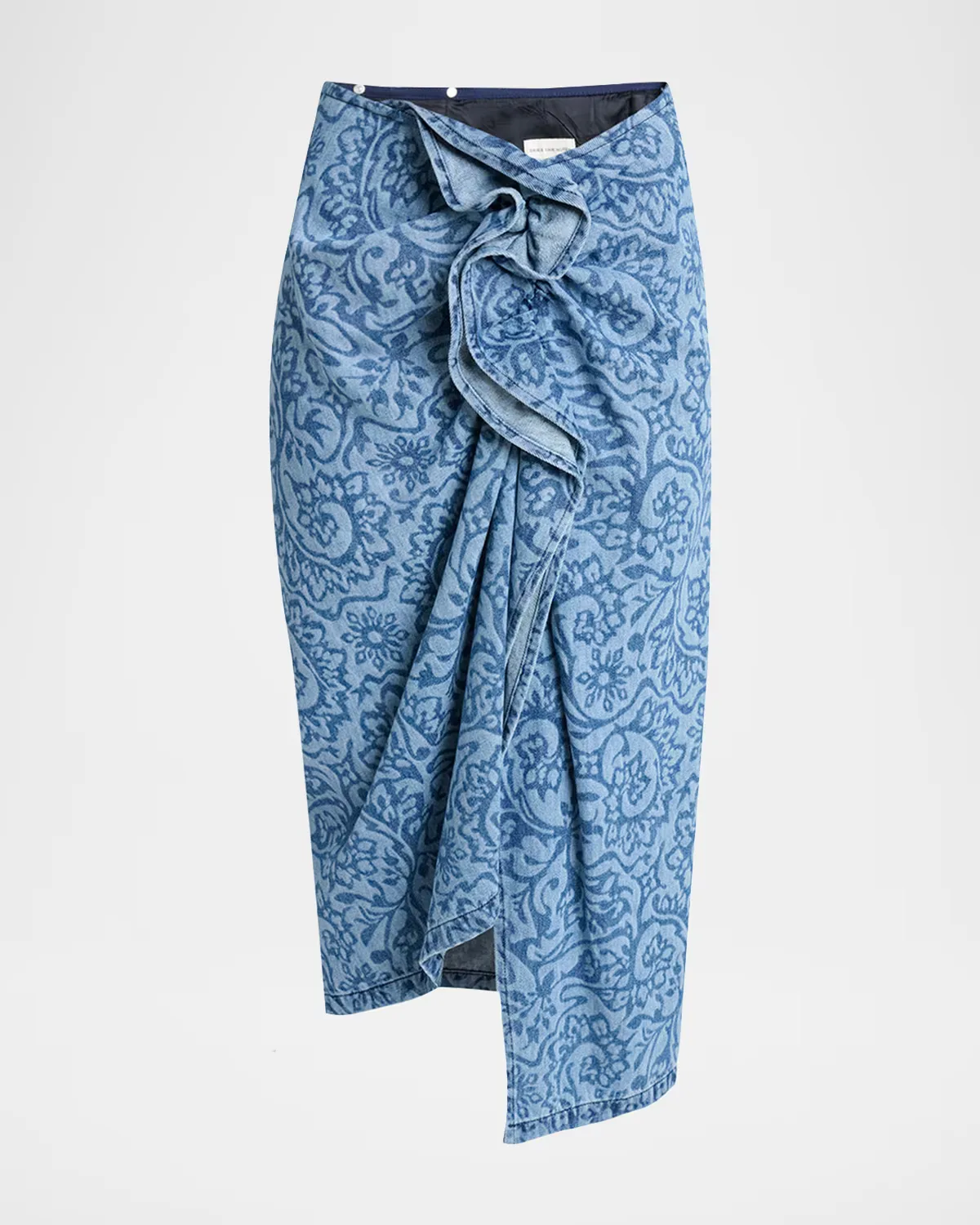 Sinas Floral Denim Ruffle Midi Skirt by Dries Van Noten