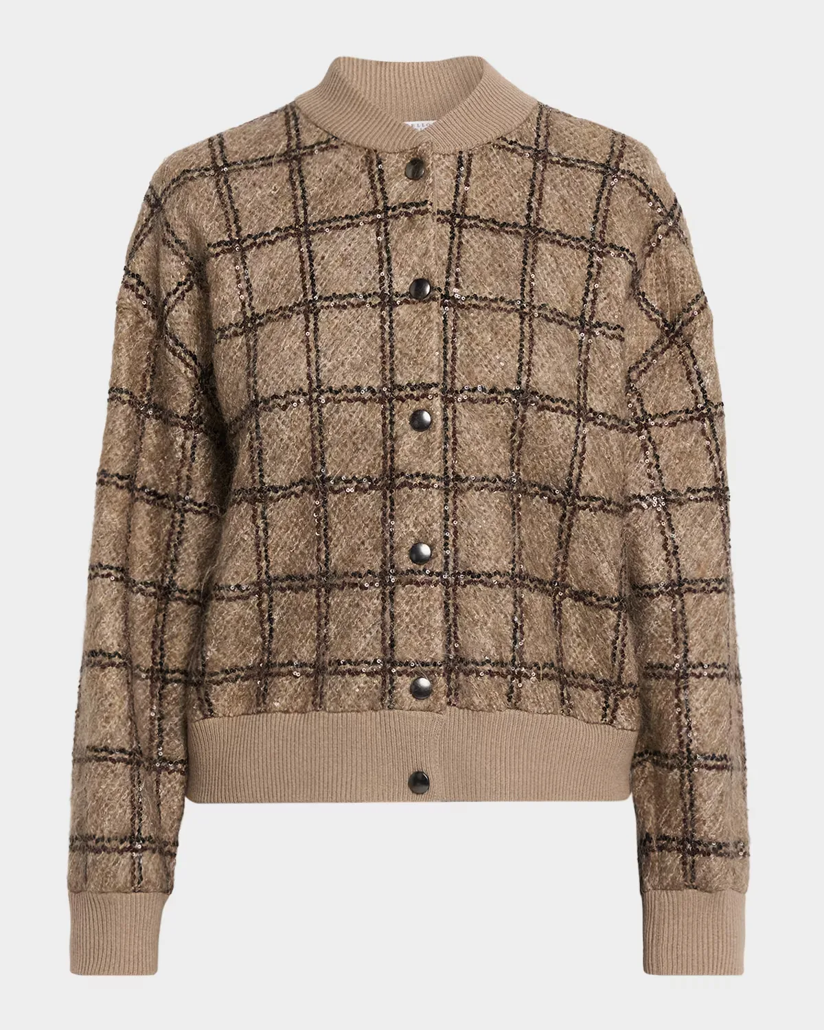 Paillette Check Mohair Knit Bomber Cardigan by Brunello Cucinelli