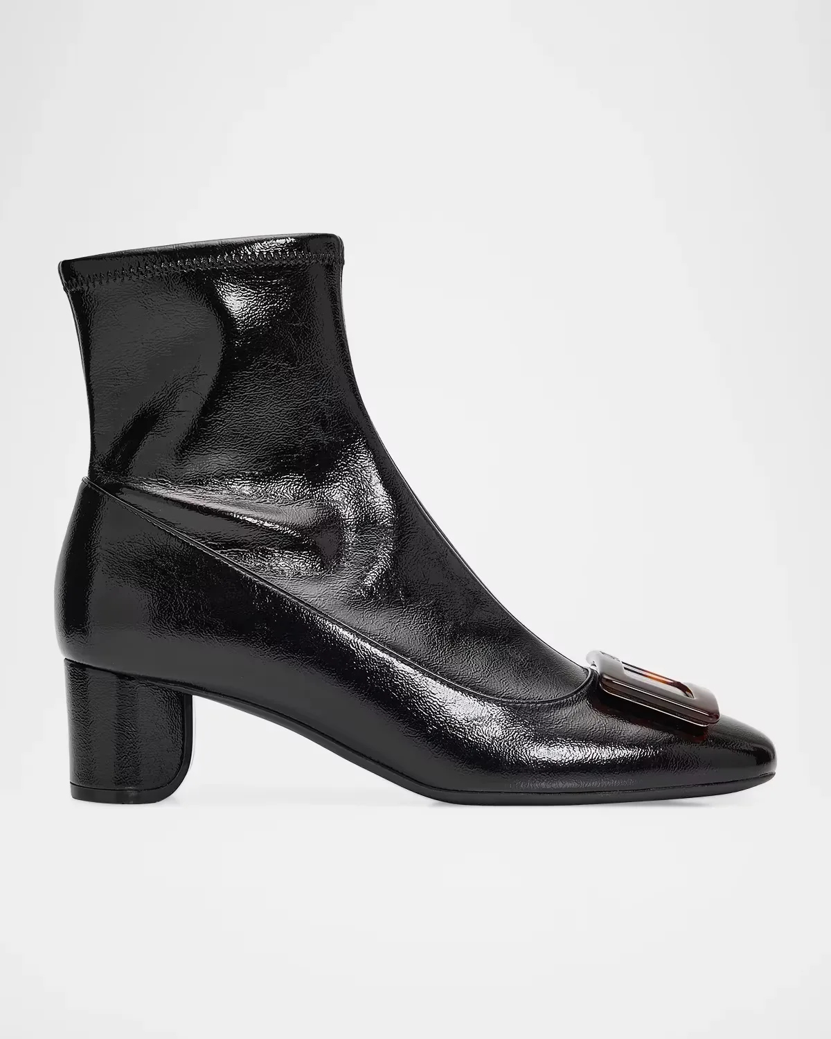 45mm Roundy Turtle Buckle Patent Leather Ankle Boots by Roger Vivier