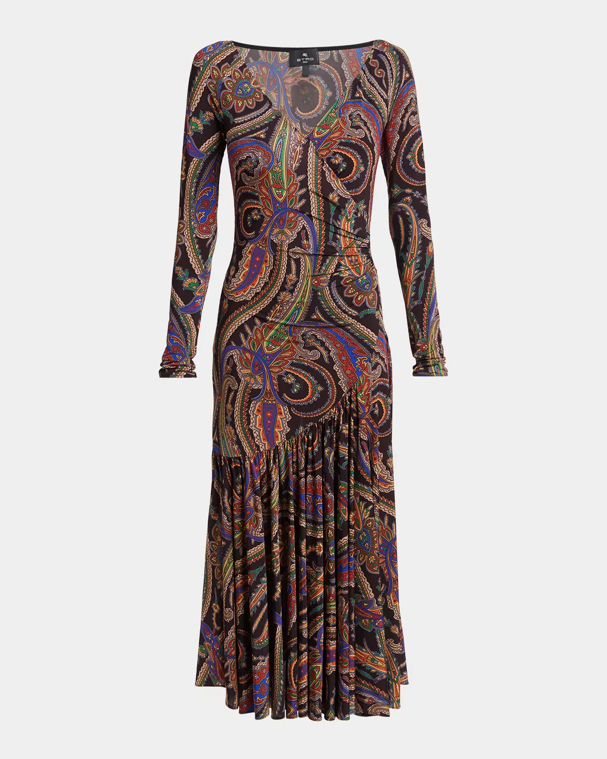 Long-Sleeve Paisley Jersey Ruffle Midi Dress by ETRO