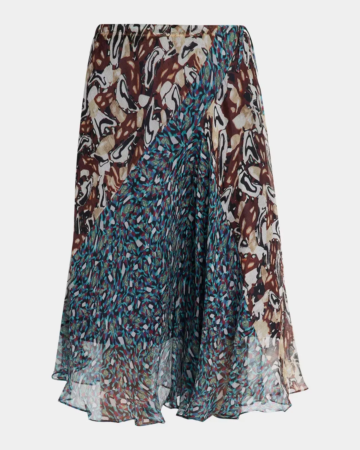 Sibanna Patchwork Crinkle Silk Chiffon Drawstring Skirt by Dries Van Noten