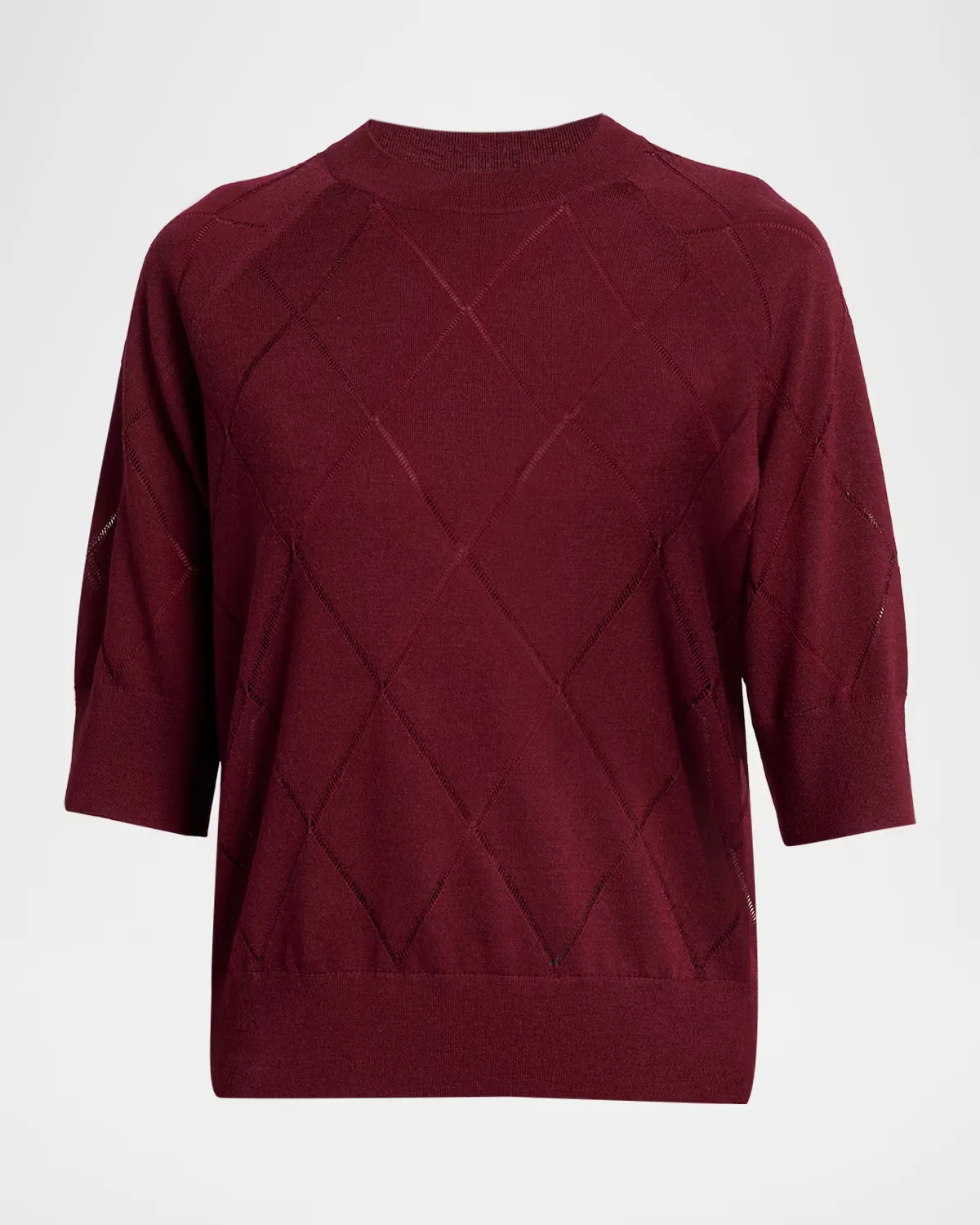 Diamond Knit Elbow-Sleeve Crewneck Sweater by Dries Van Noten