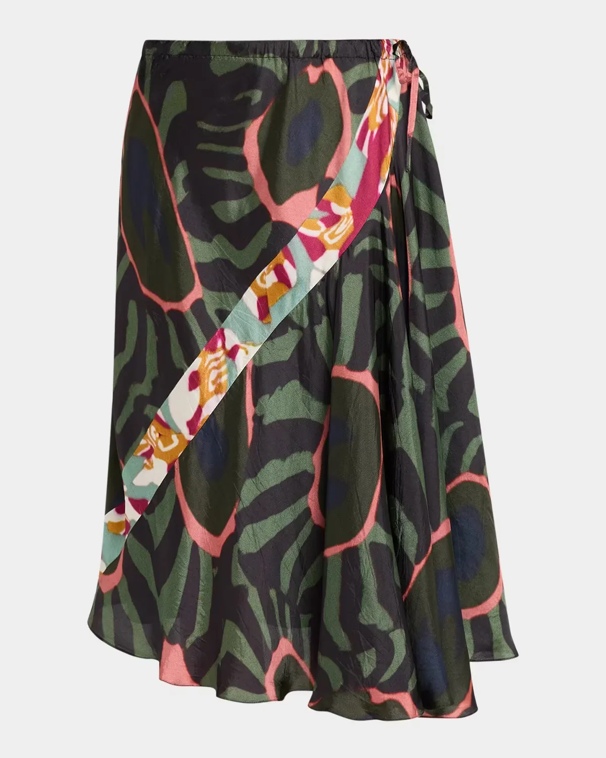 Sibanna Abstract-Print Satin Asymmetric Midi Skirt by Dries Van Noten