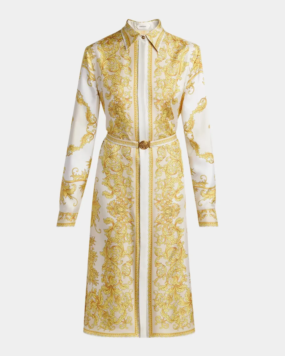 New Baroque Silk Twill Belted Midi Shirtdress by Versace