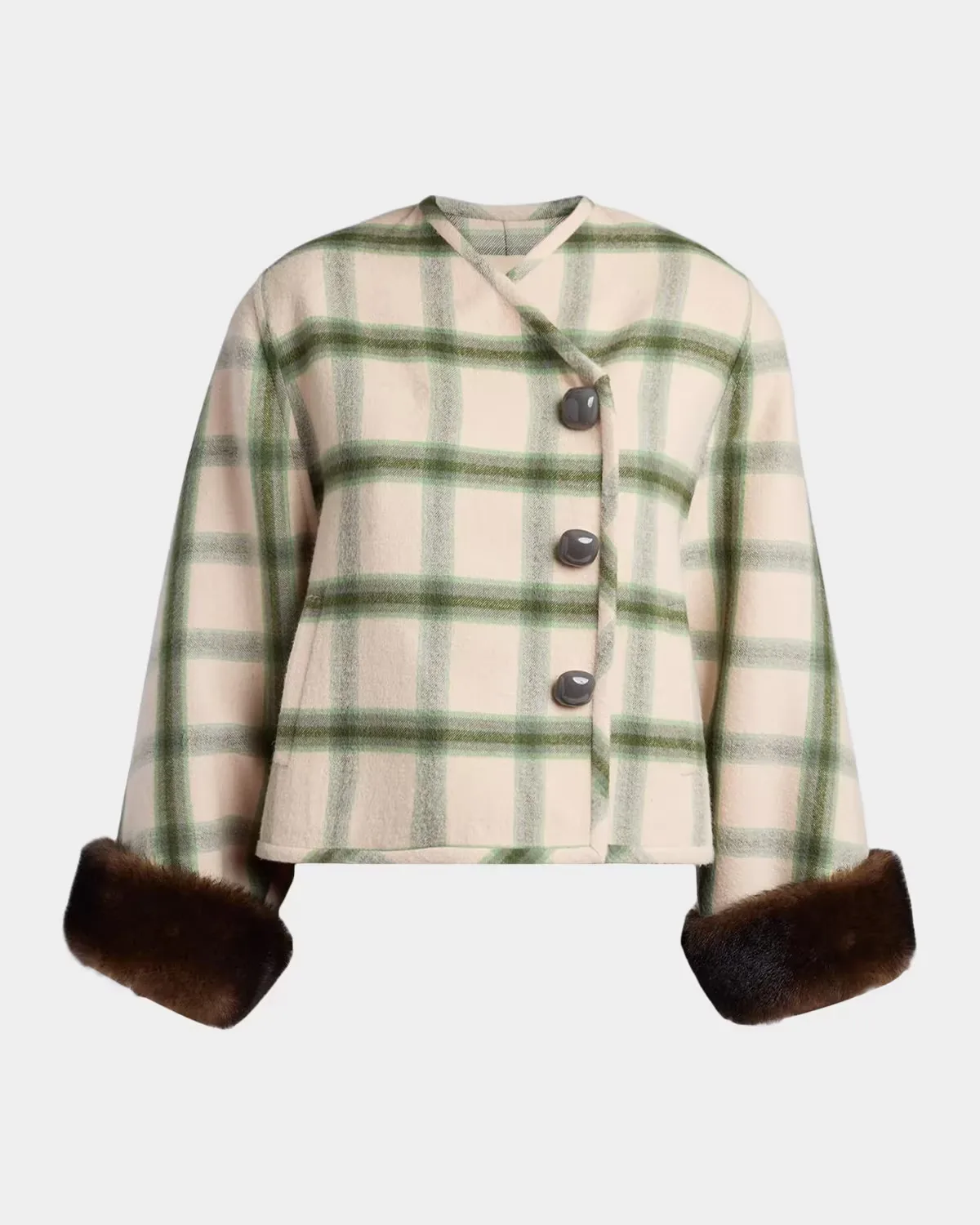 Interferenze Shearling-Cuff Plaid Jacket