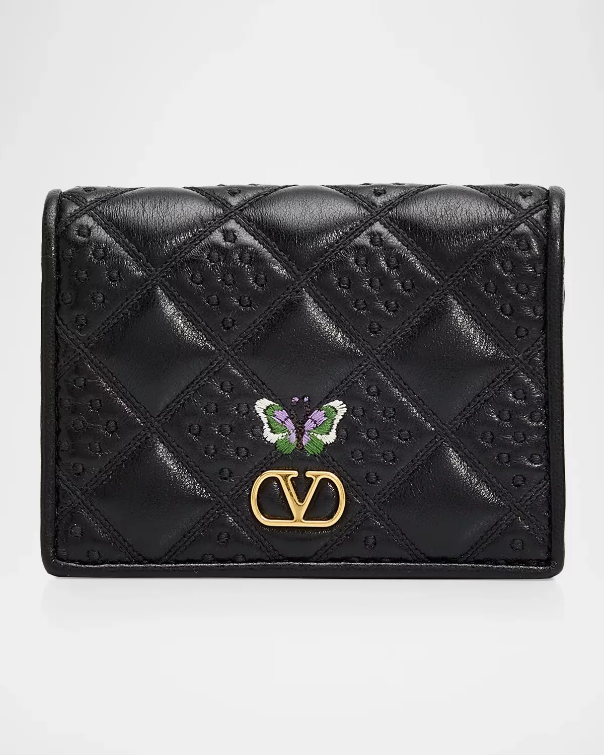 Flutterby Quilted VLogo Leather Wallet by Valentino Garavani
