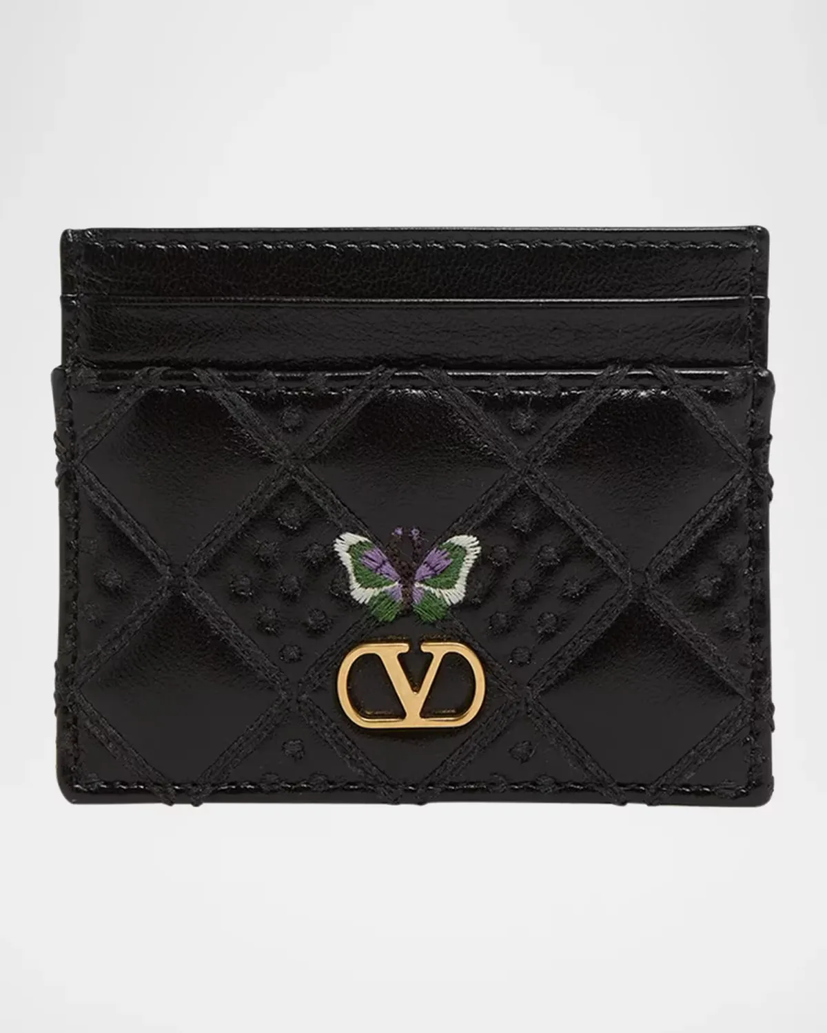 Leather VLogo Butterfly Card Holder by Valentino Garavani