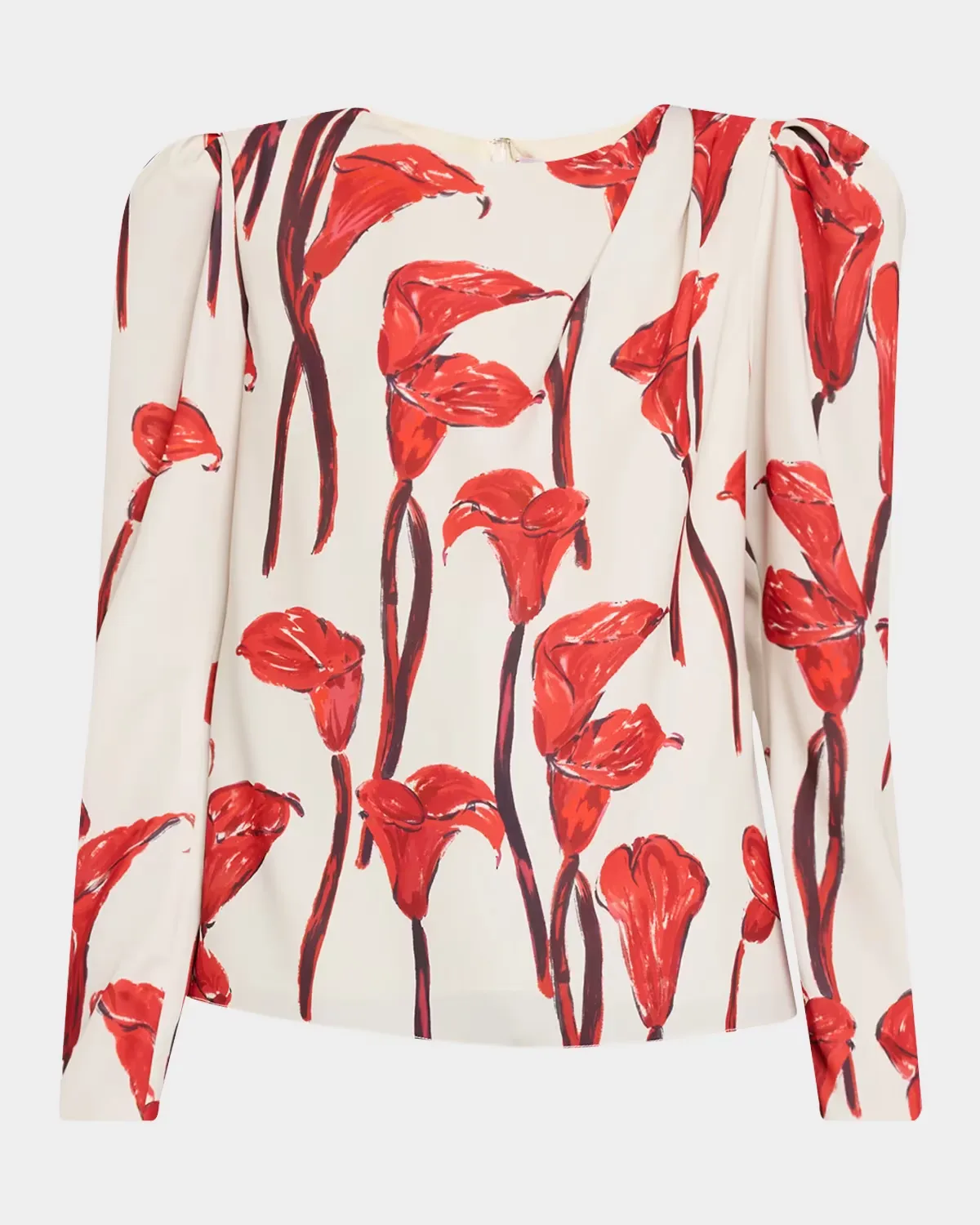Cala Lily Crepe Draped-Sleeve Blouse by Carolina Herrera