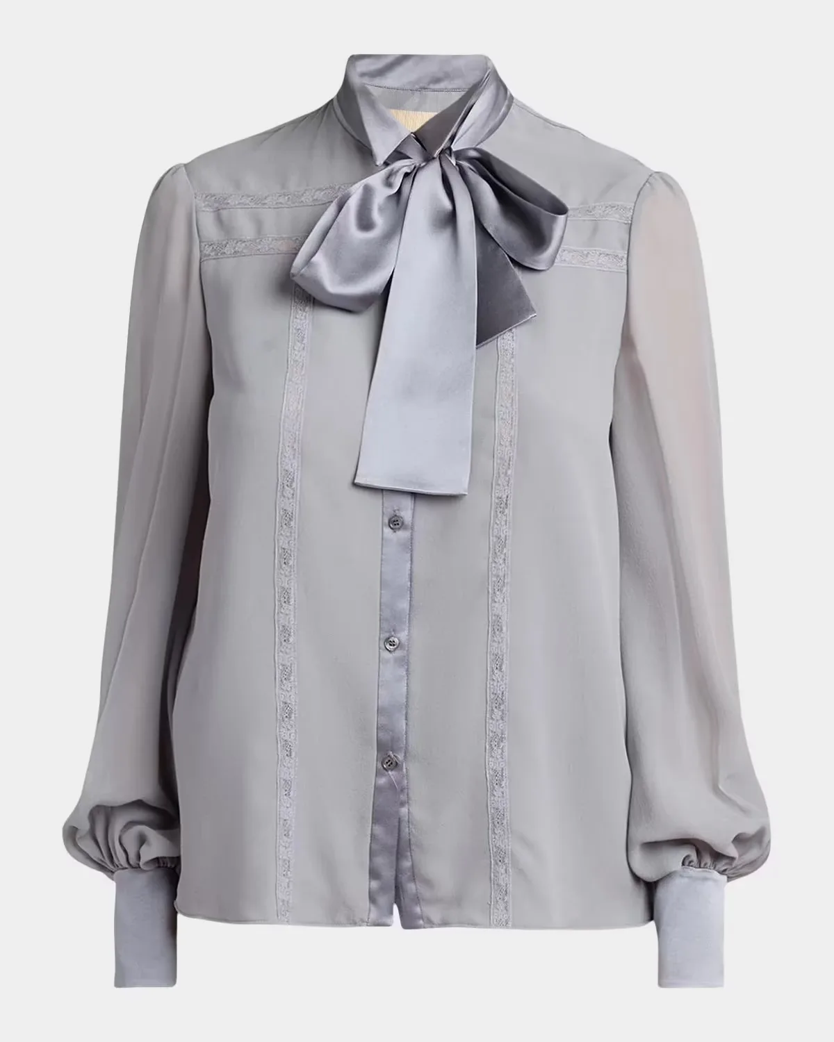 Pussy-Bow Collar Silk-Blend Lace Shirt by Valentino Garavani
