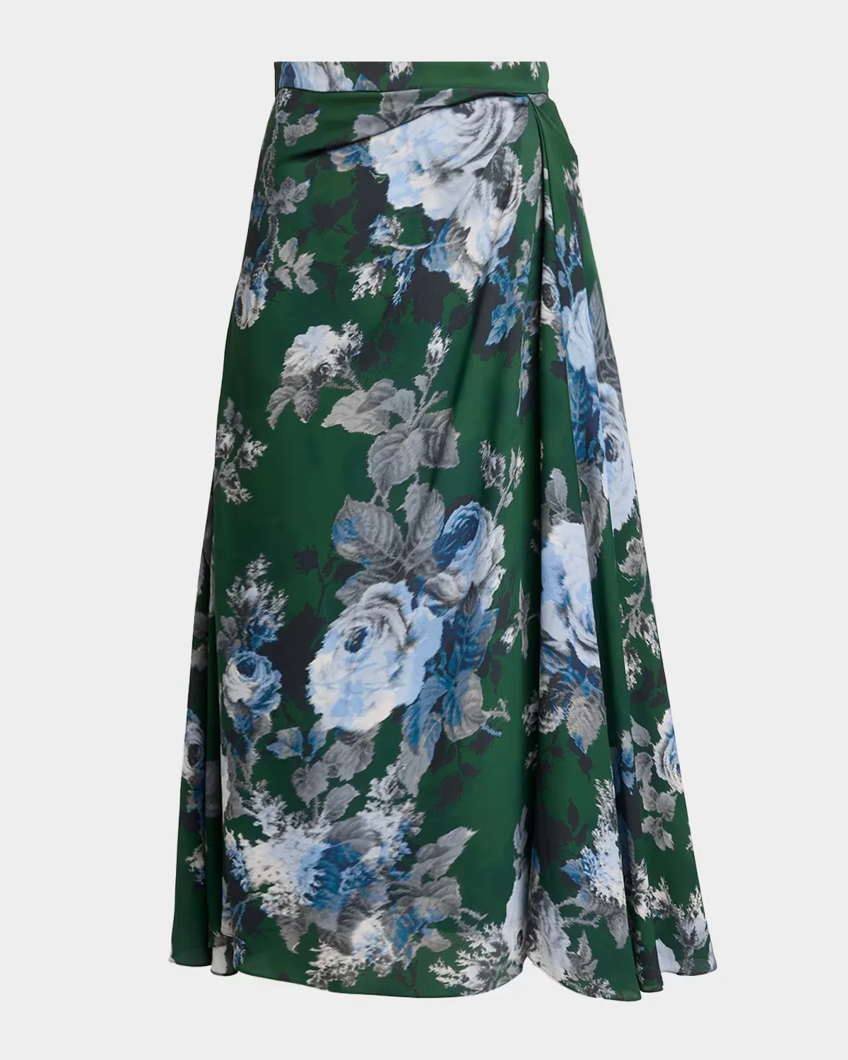 Floral Draped Crepe Midi Skirt