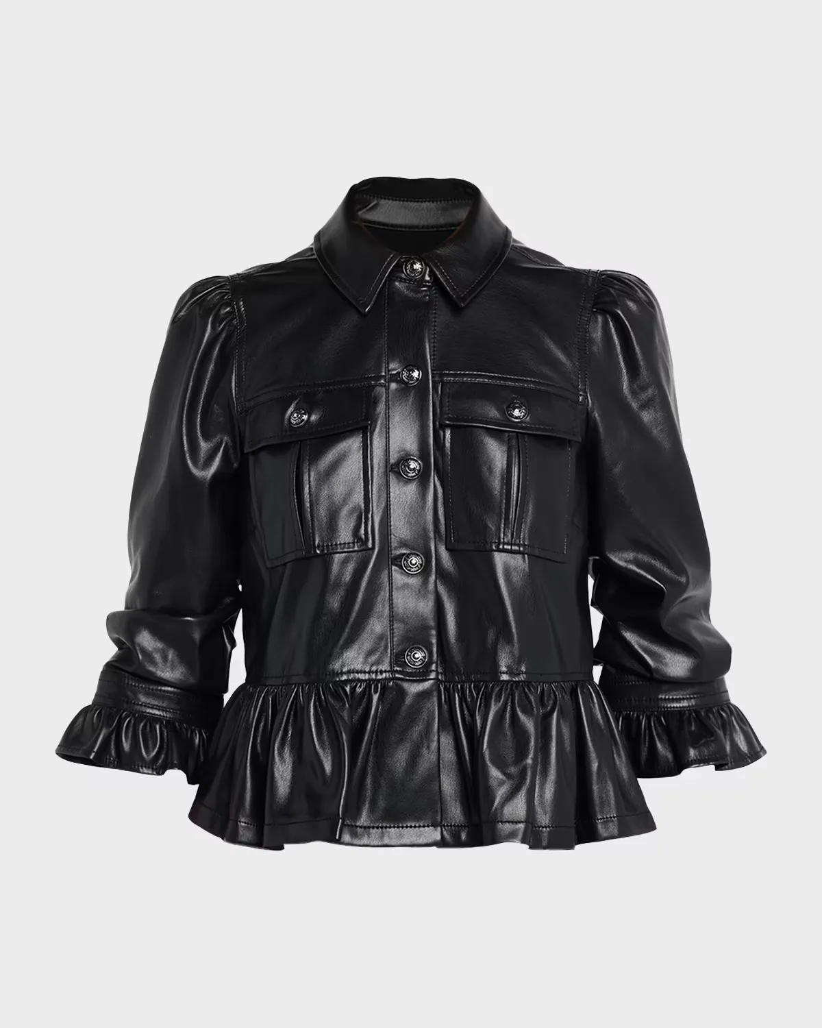Delanie Ruffled Vegan Leather Jacket by Cinq  Sept