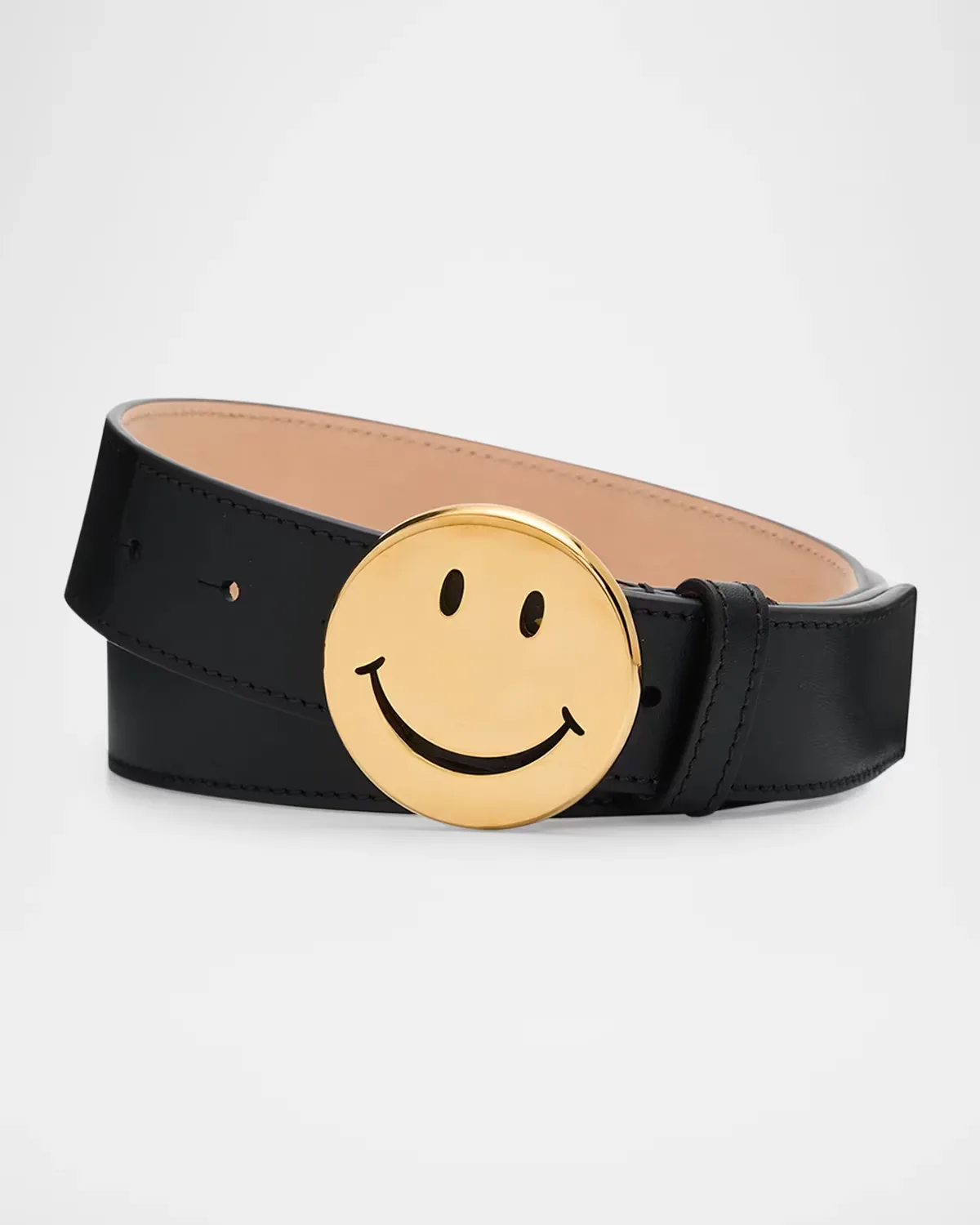 Smiley Leather Belt by Moschino