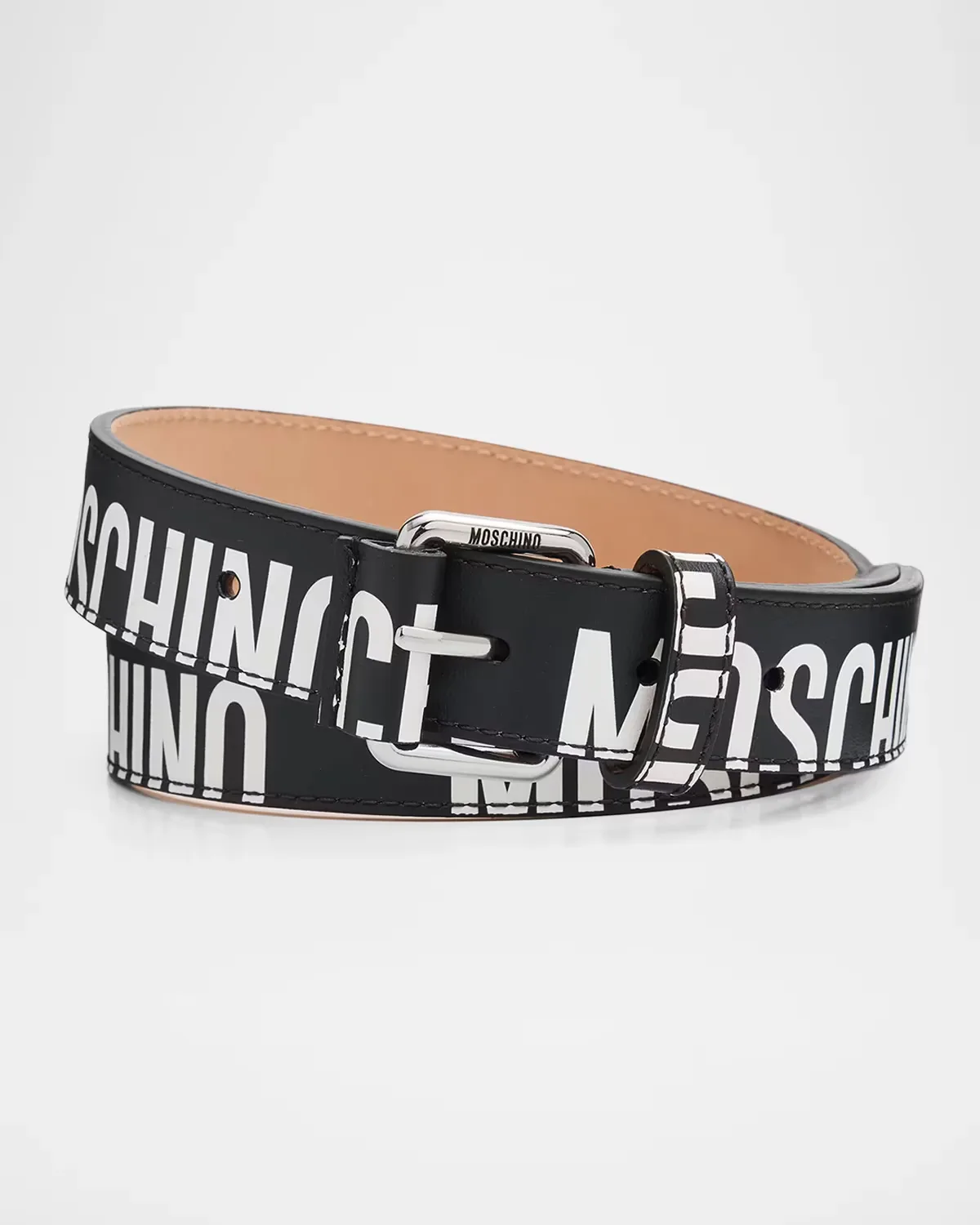 Logo-Print Leather Belt by Moschino