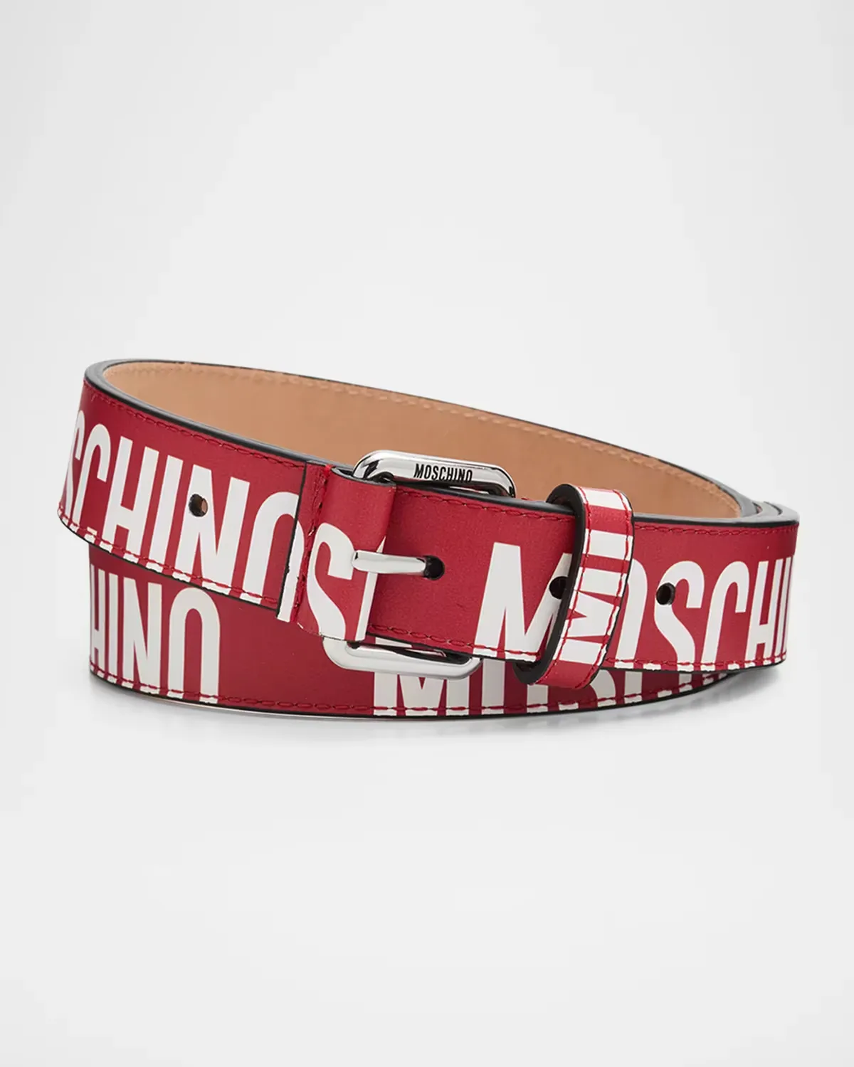 Repeat Logo Leather Belt by Moschino