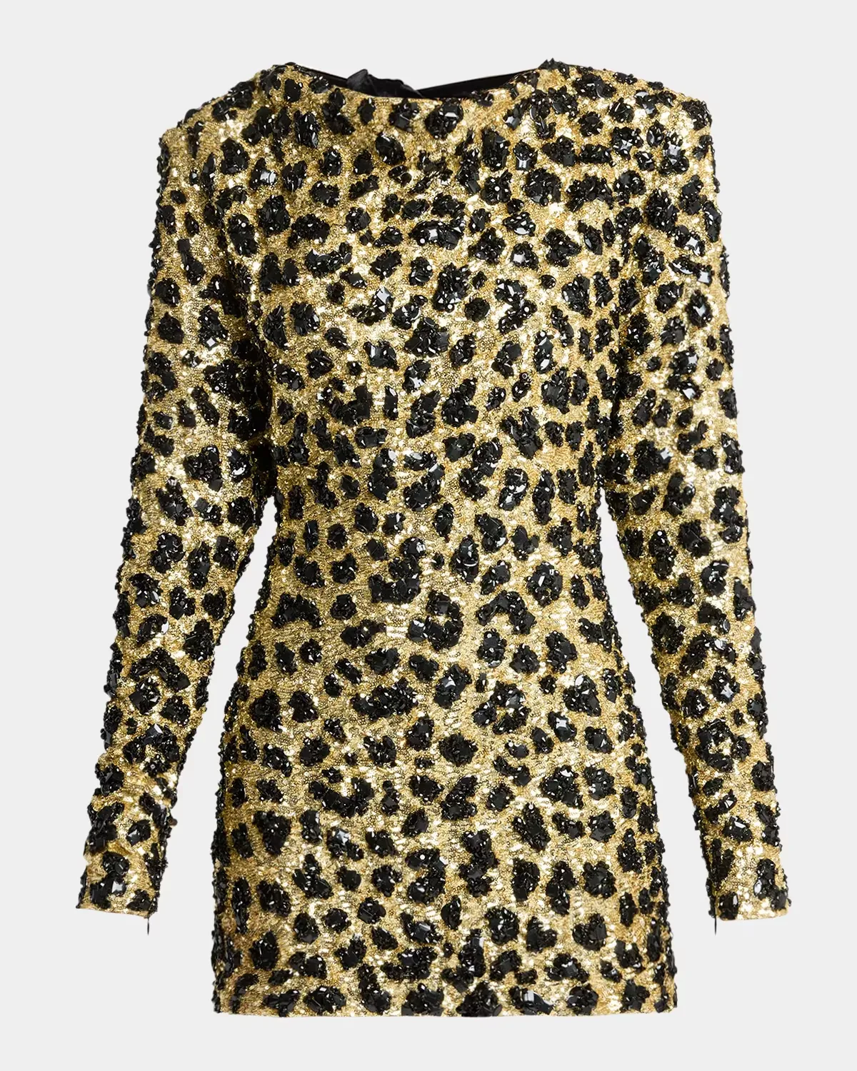 Leopard Embellished Bow-Back Long-Sleeve Mini Dress by Balmain