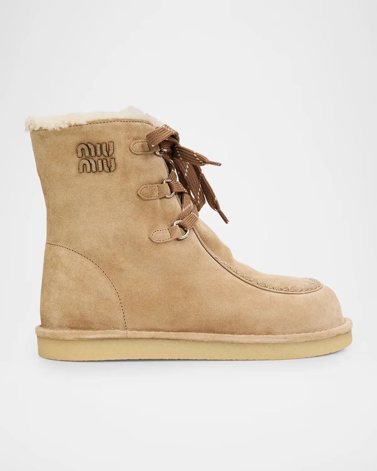 Suede Shearling-Lined Ankle Boots by Miu Miu