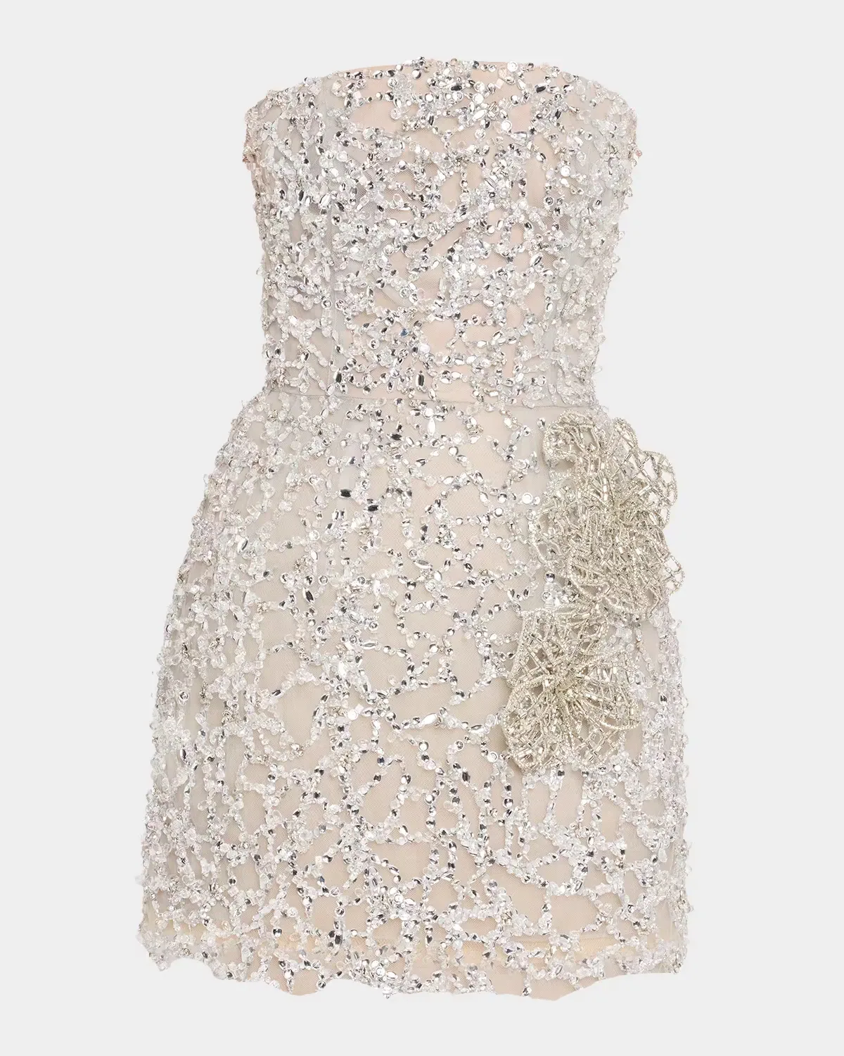 Crystal Leaves Embroidered Strapless Mini Dress