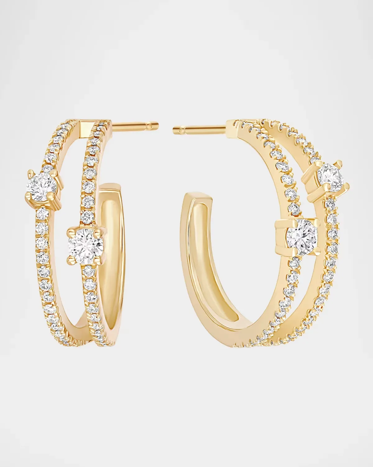 14K Double-Row Diamond Small Hoop Earrings, 18.5mm by Lana