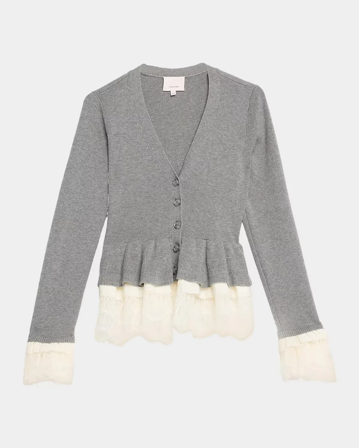 Dolly Ruffled Lace-Trimmed Peplum Cardigan by Cinq  Sept