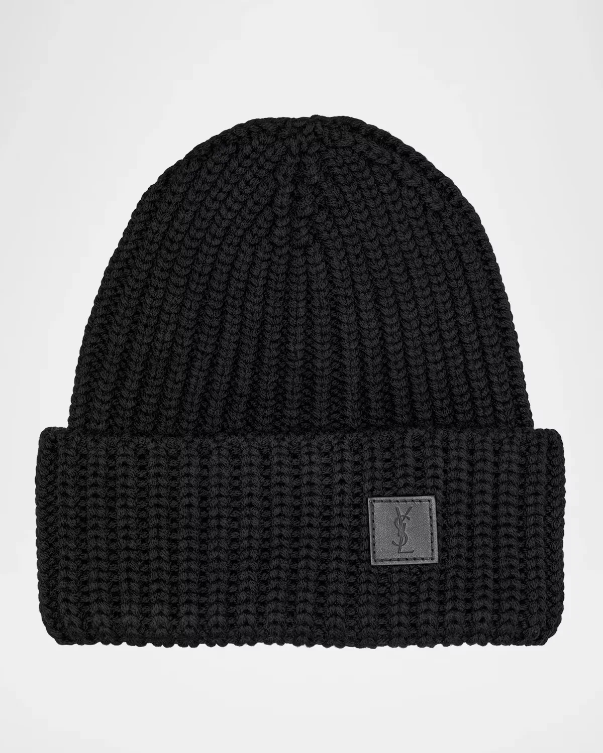 Ribbed Wool YSL-Patch Beanie Hat by Saint Laurent