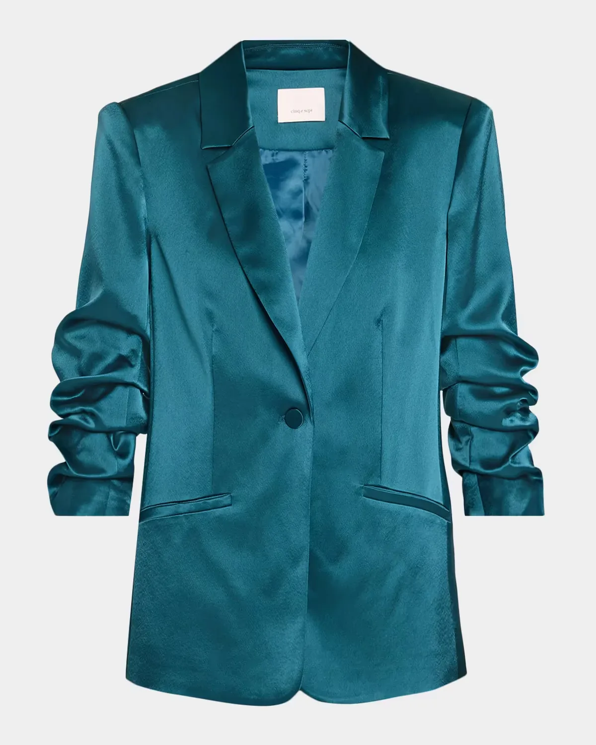 Kylie Scrunched-Sleeve Satin Blazer by Cinq  Sept