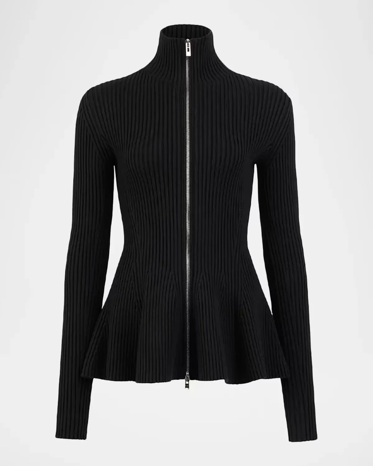 Wool-Blend Rib Peplum Zip Cardigan by ALAA