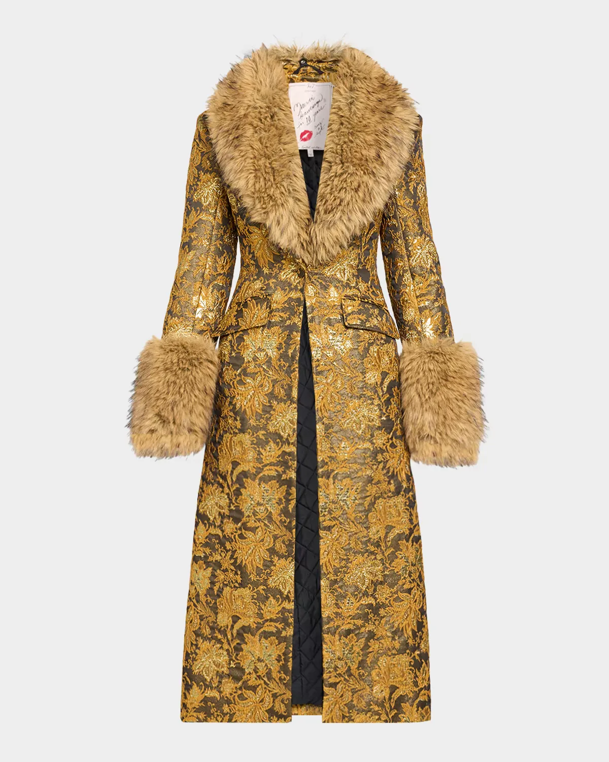 Ivella Floral Jacquard Fur-Trim Coat by Cinq  Sept