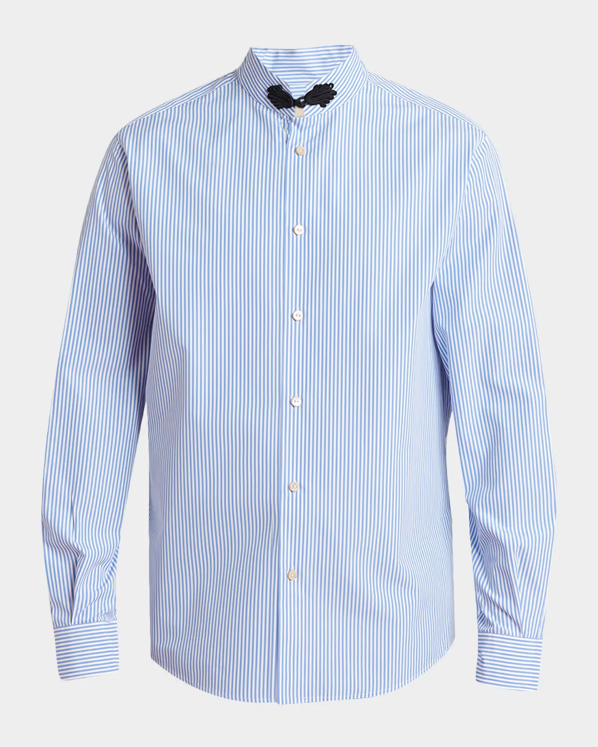 Embroidered Striped Band-Collar Shirt by Valentino Garavani