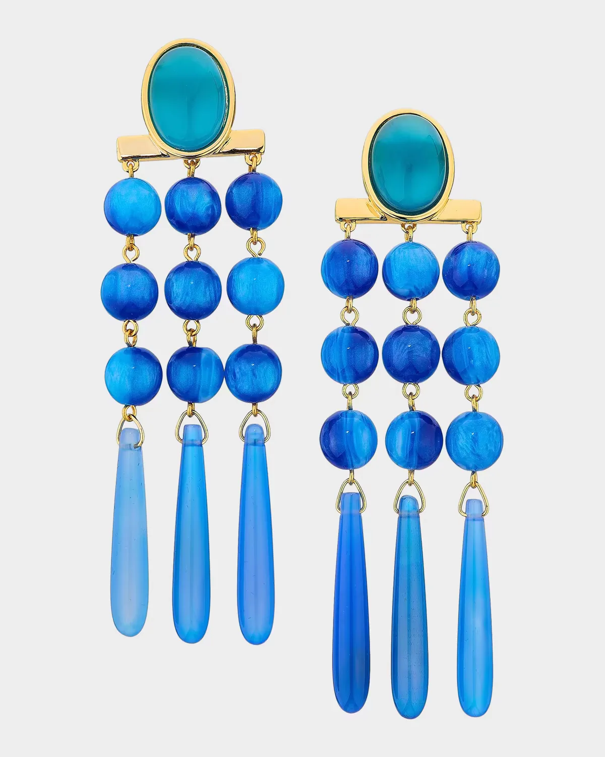 Elisa Goldtone, Resin & Agate Chandelier Earrings by Ramy Brook