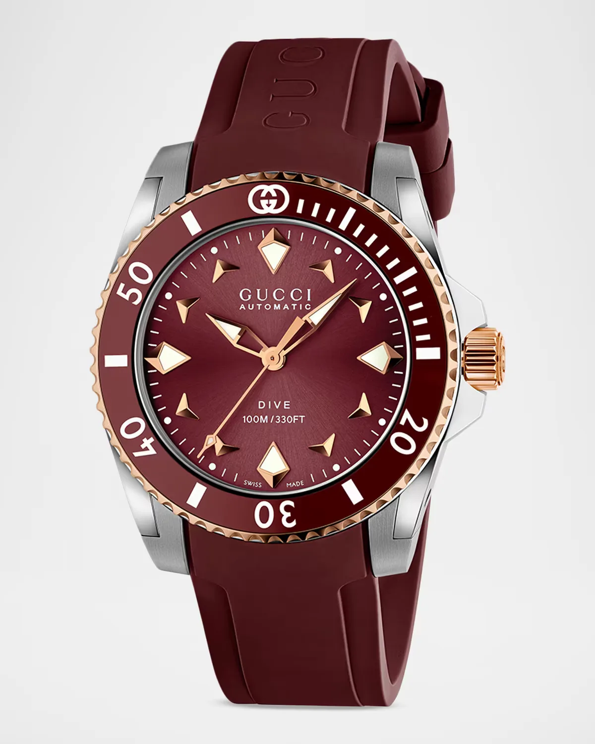 Gucci Dive Burgundy Rubber Strap Watch, 36mm by Gucci