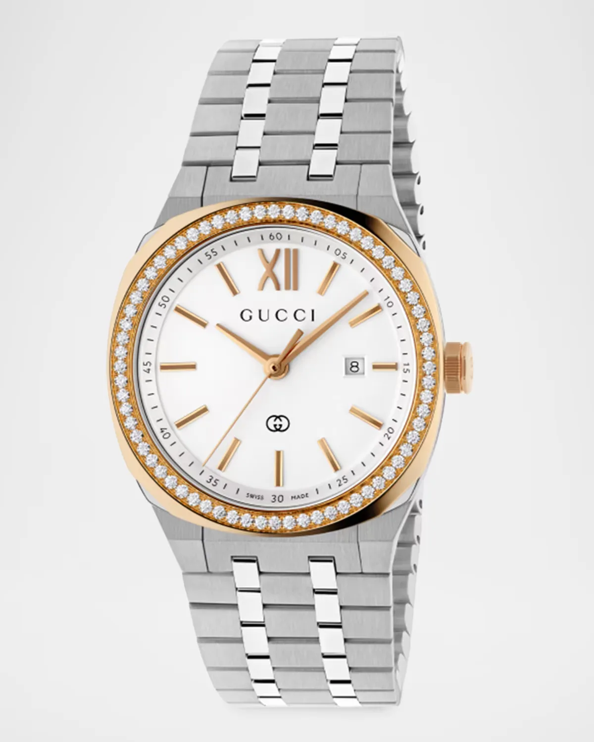 25H Diamond Bezel Bracelet Strap Date Watch, 36mm by Gucci