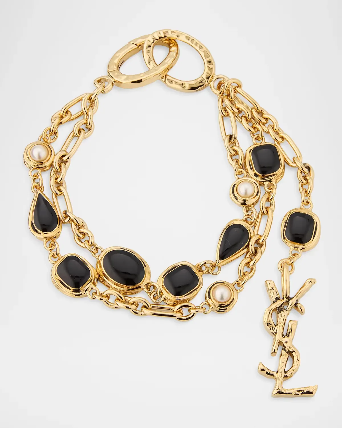 YSL Cabochon Station Double Chain Bracelet