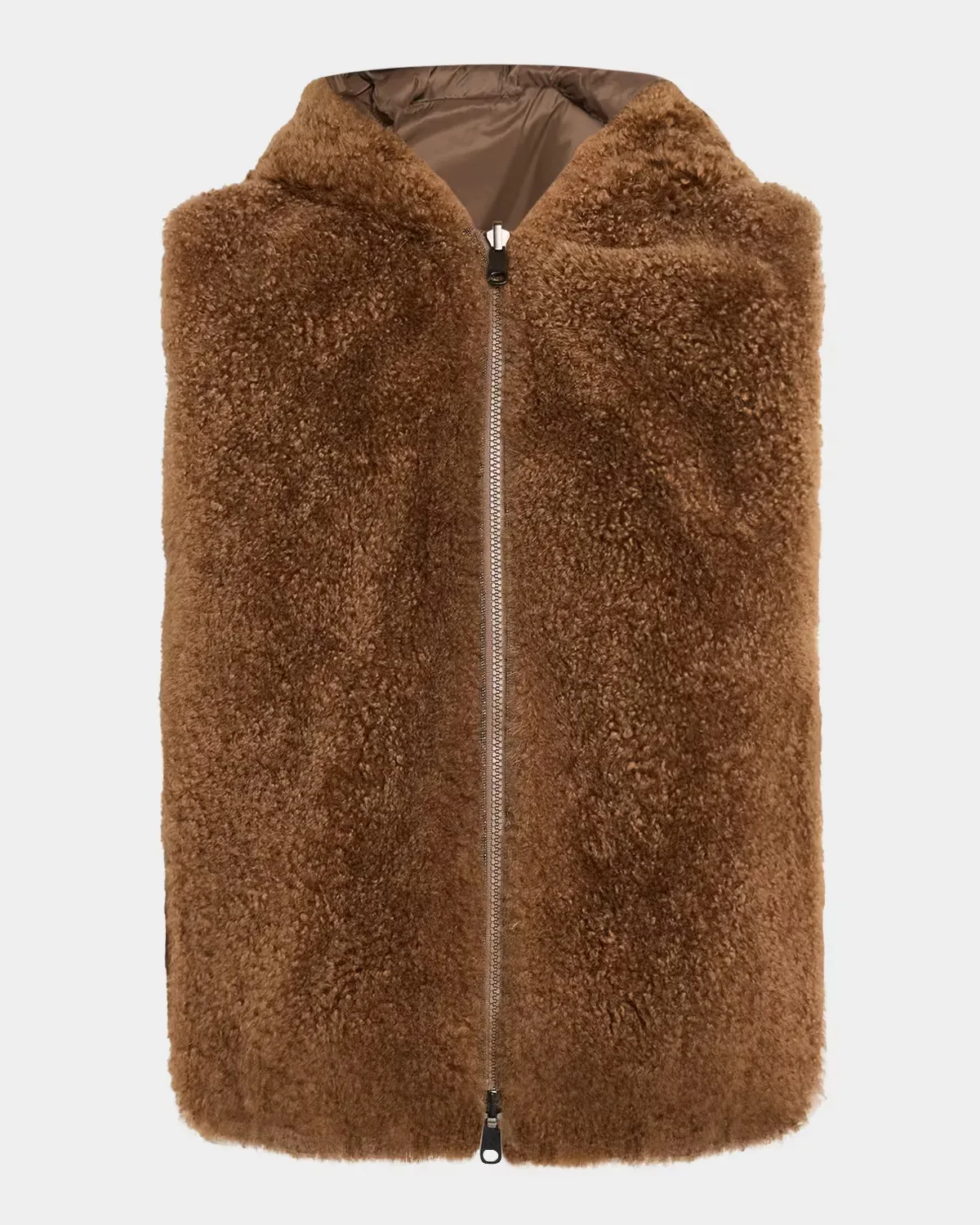 Reversible Teddy Cashmere Goat Shearling Hooded Vest by Brunello Cucinelli