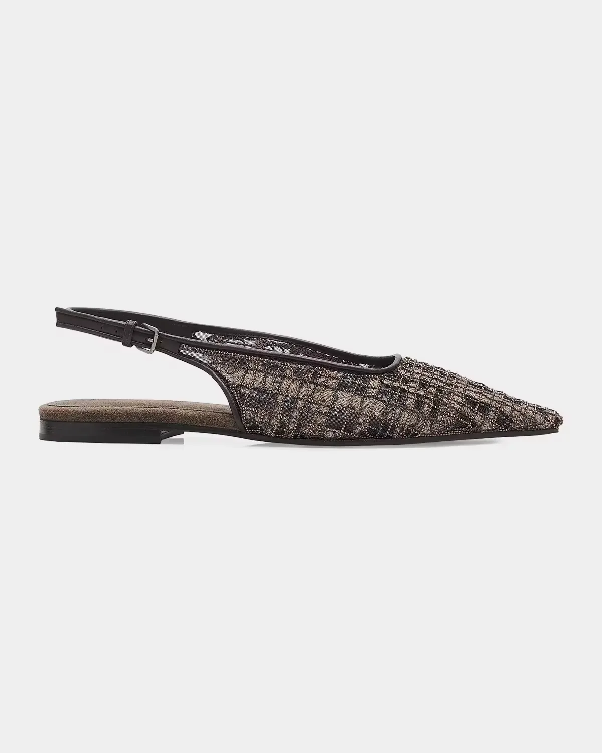 Monili Suede Check Slingback Flats by Brunello Cucinelli