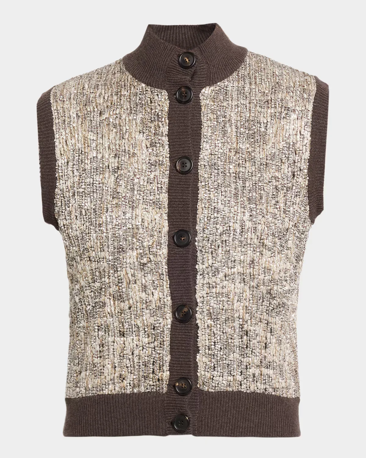 Couture Metallic Knit Sleeveless Sweater by Brunello Cucinelli