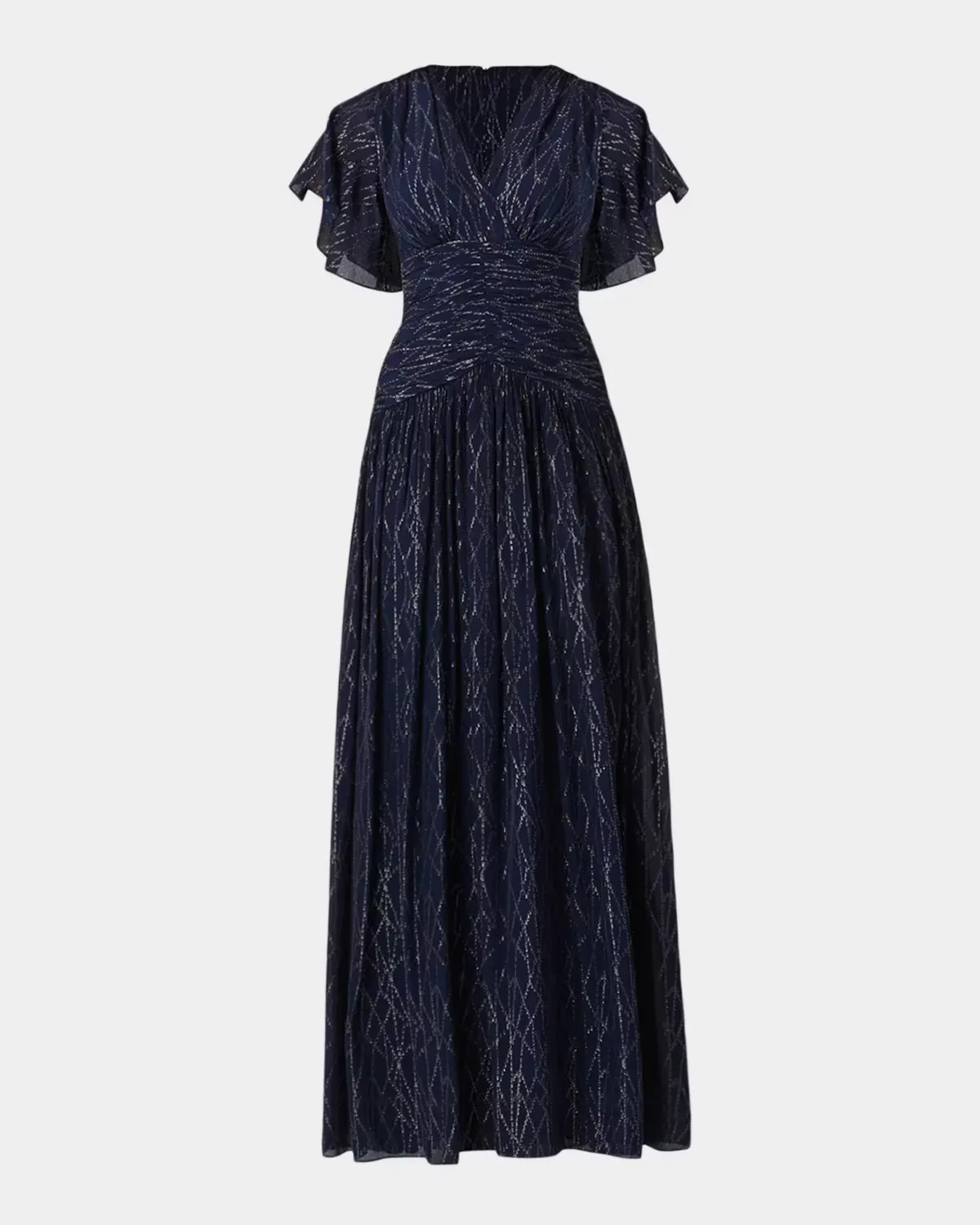 Lilly Flutter-Sleeve Metallic Chiffon Gown by Shoshanna